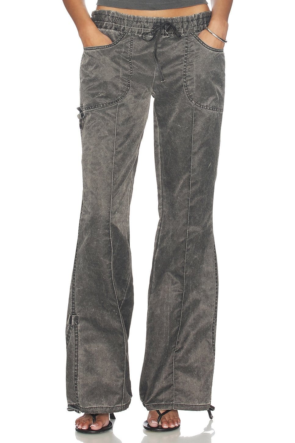 Revolve Grey Satin Cargo Pants