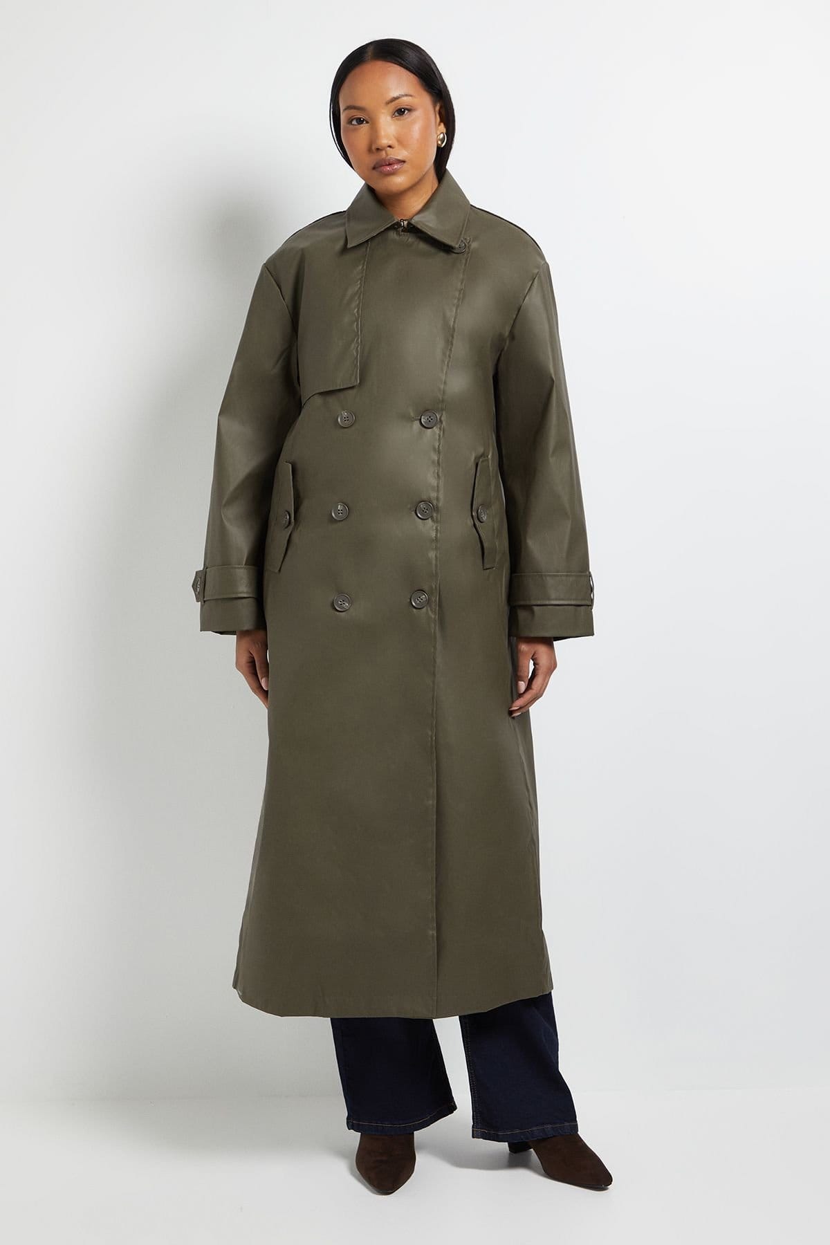 Wallis Wallis Women's Principles by Oversized Trench Coat in Dark Olive - 4