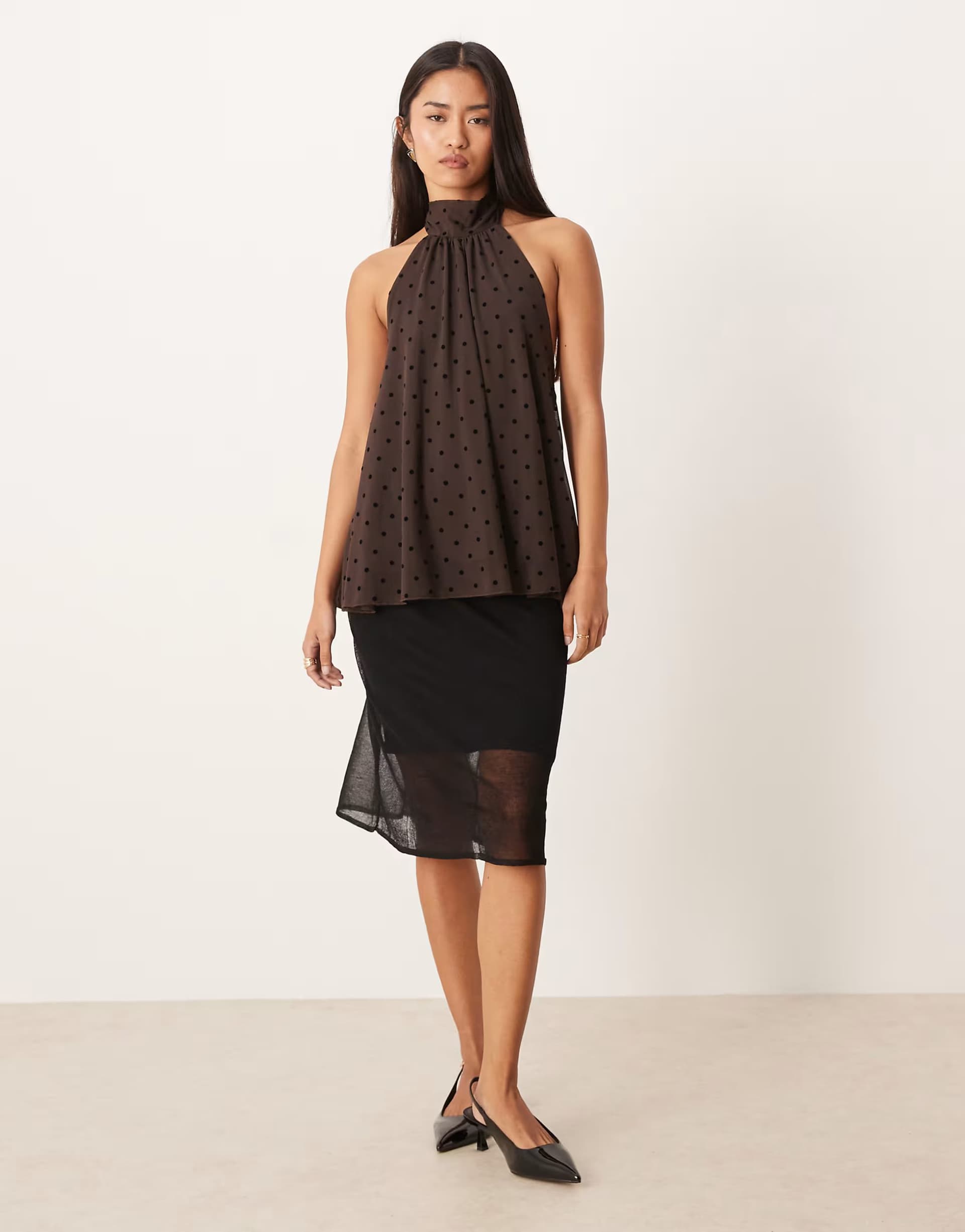 ASOS Mango sheer knee length skirt with slip in black