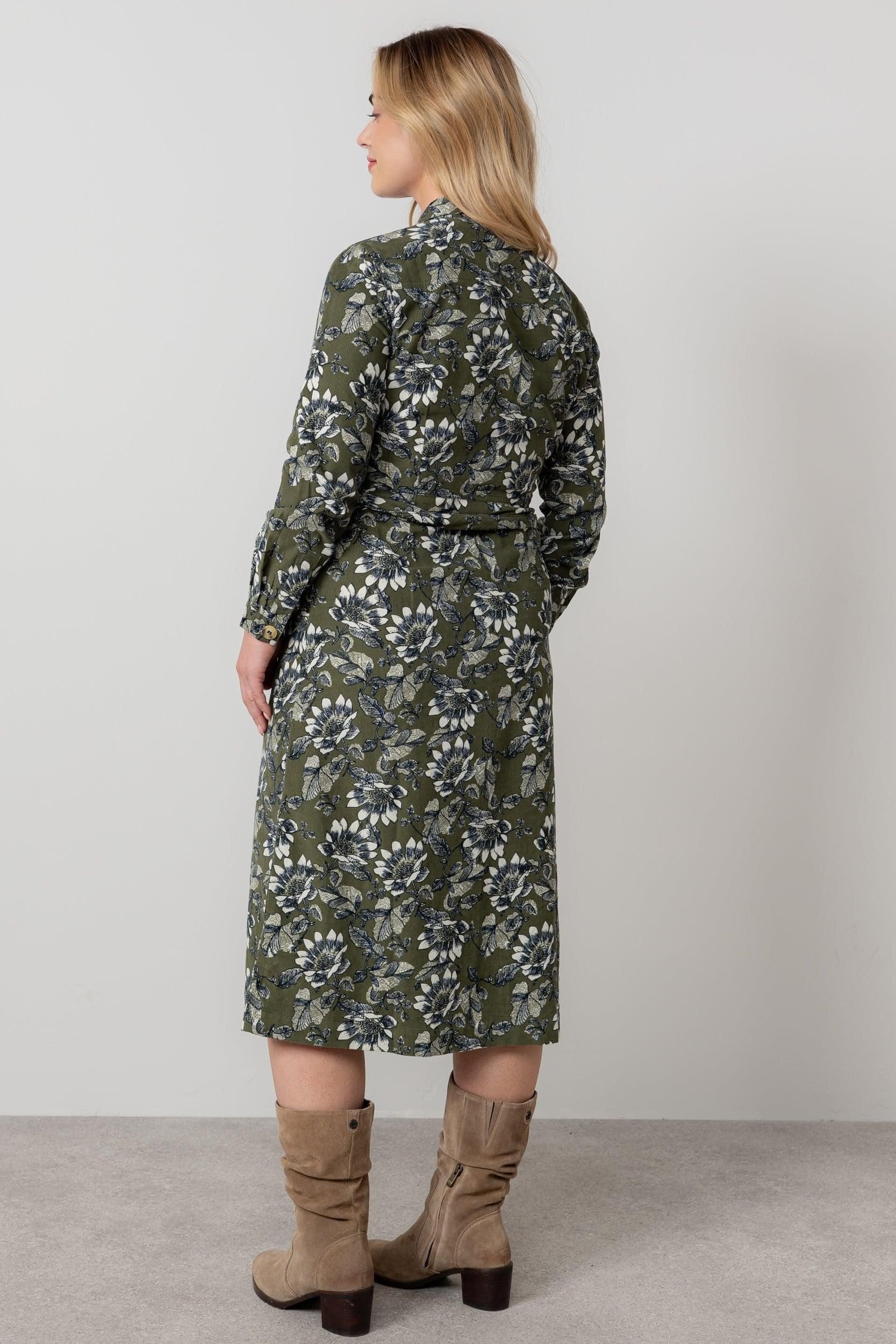 Lily & Me Lily & Me Women's Anya Cotton Pincord Midi Shirt Dress with Full length sleeves in Green - 4