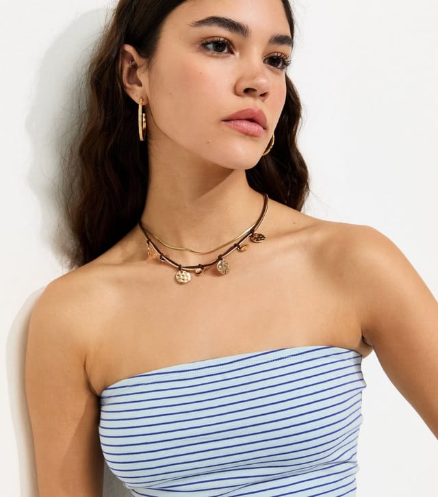 New Look Women's Blue Cotton Rich Striped Bandeau Top New Look - 2