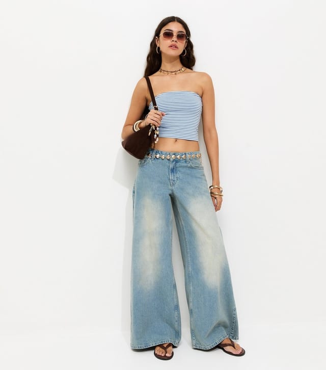 New Look Women's Blue Cotton Rich Striped Bandeau Top New Look - 3