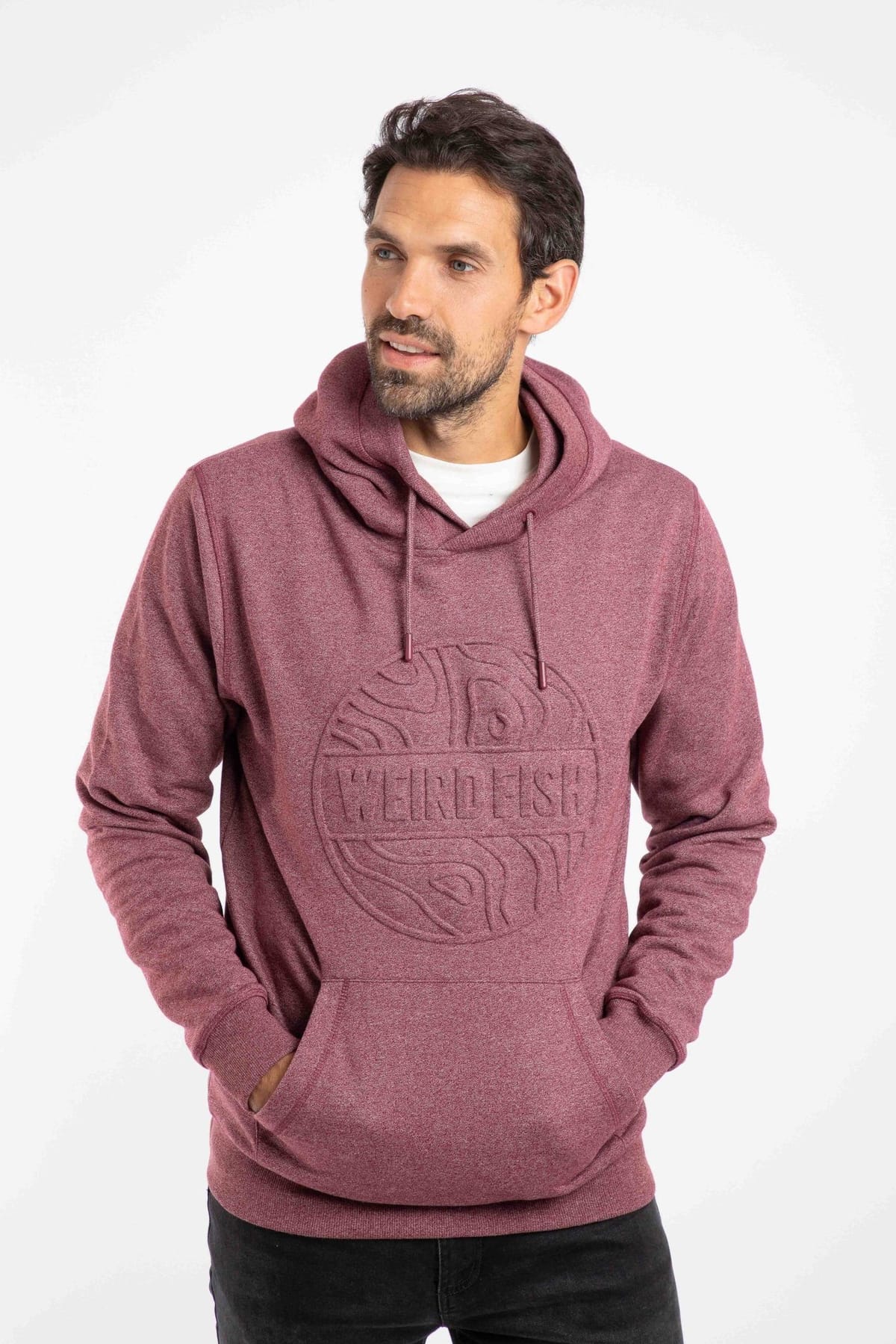 Weird Fish Weird Fish Men's Perranporth Embossed Grindle Hoodie in Maroon - 1