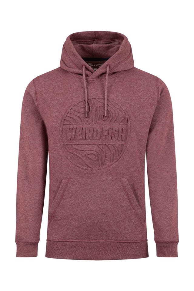 Weird Fish Weird Fish Men's Perranporth Embossed Grindle Hoodie in Maroon - 2