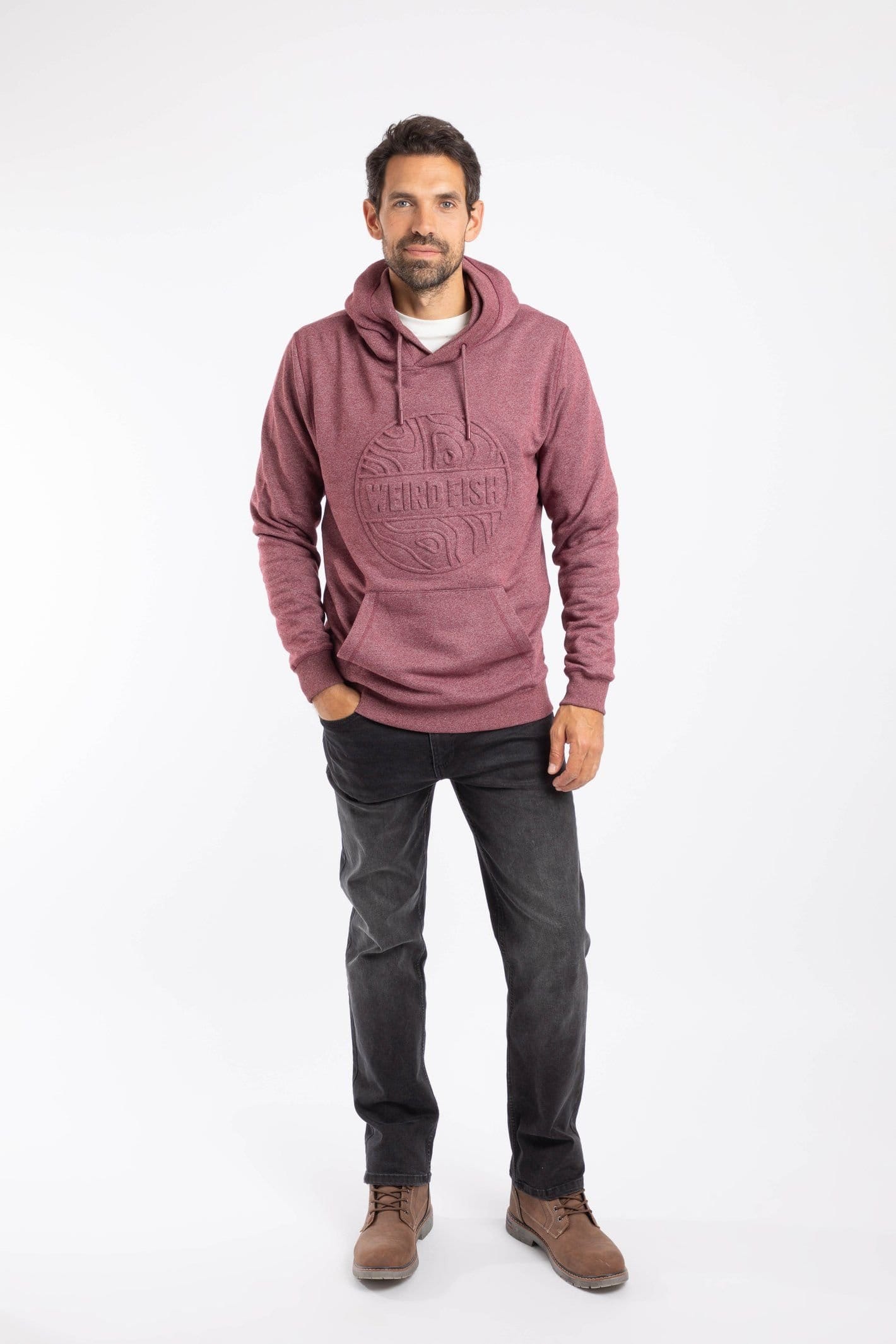 Weird Fish Weird Fish Men's Perranporth Embossed Grindle Hoodie in Maroon - 4