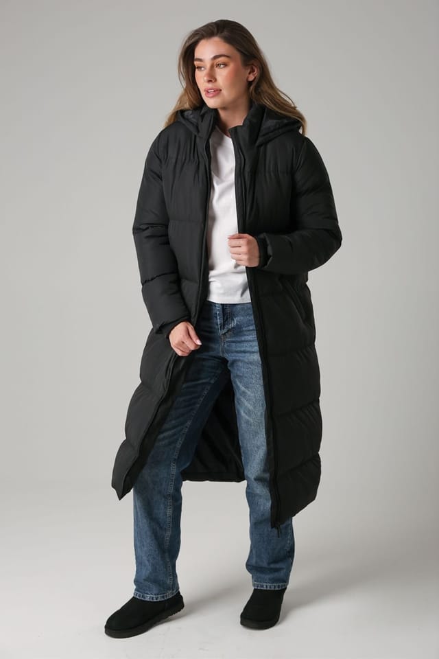 French Connection French Connection Women's Longline Quilted Puffer Jacket with Hood in Black - 3