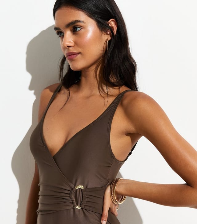 New Look Women's Dark Brown Tummy Control Wrap Buckle Swimsuit New Look - 2