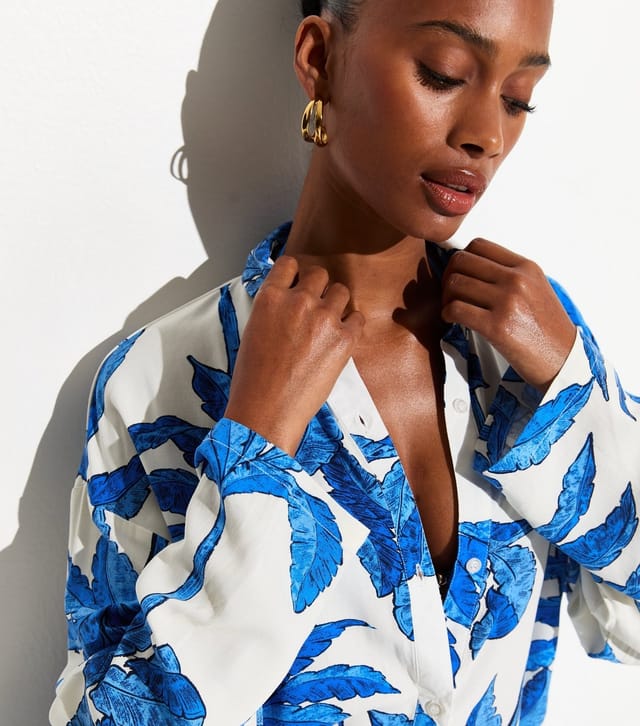 New Look Women's Blue Palm Tree Print Shirt New Look - 2