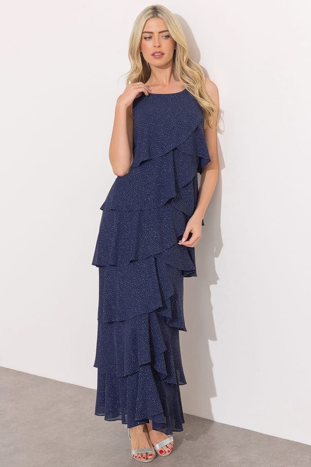 Klass. Klass. Women's Sleeveless Glitter Layered Maxi Dress in Midnight - 2