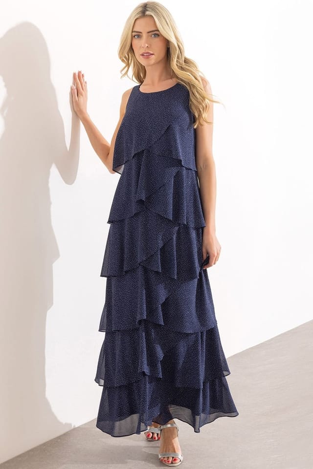 Klass. Klass. Women's Sleeveless Glitter Layered Maxi Dress in Midnight - 3