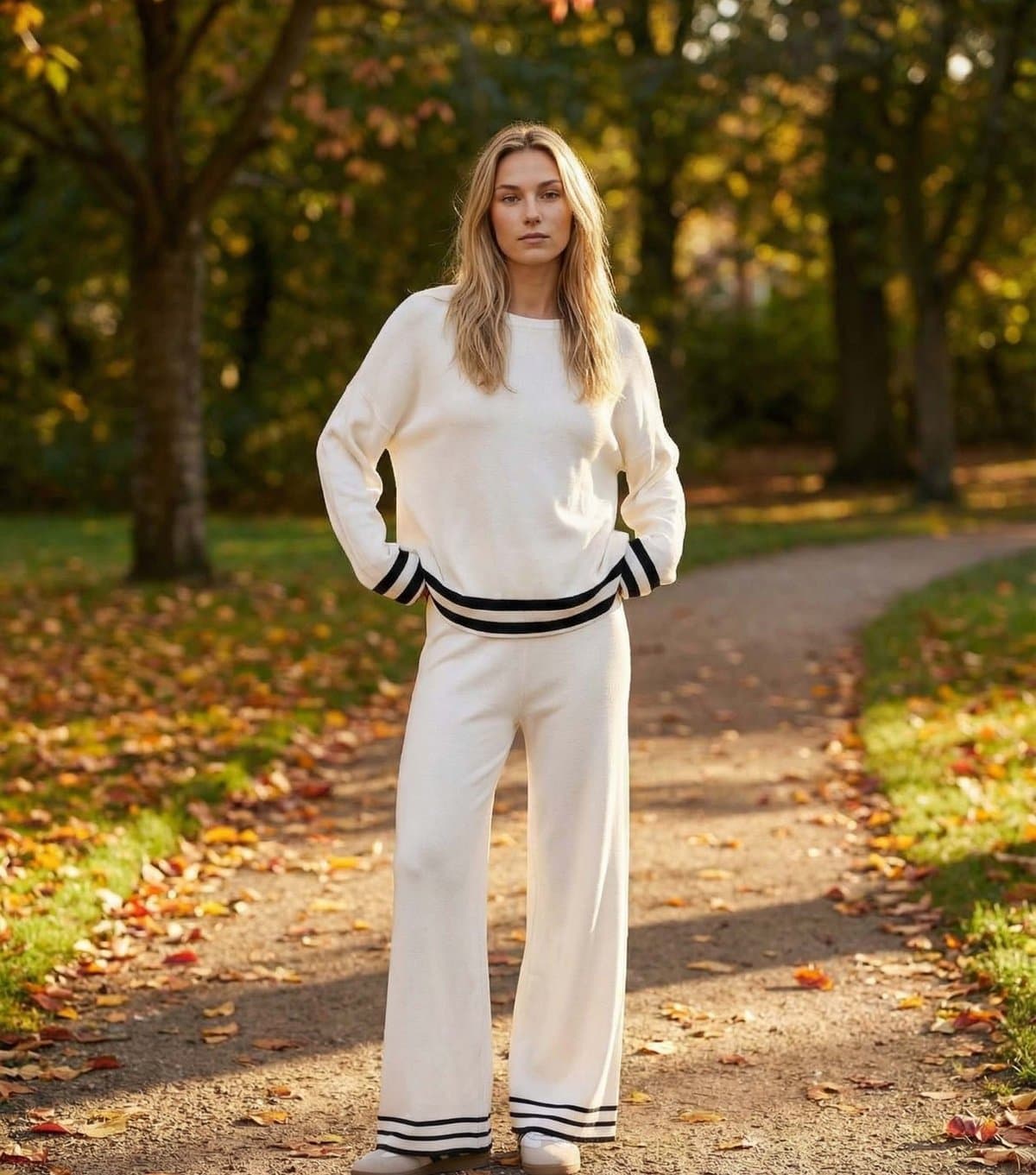 Blue Vanilla Women's White Contrast Trim Top and Trousers Set Blue Vanilla New Look