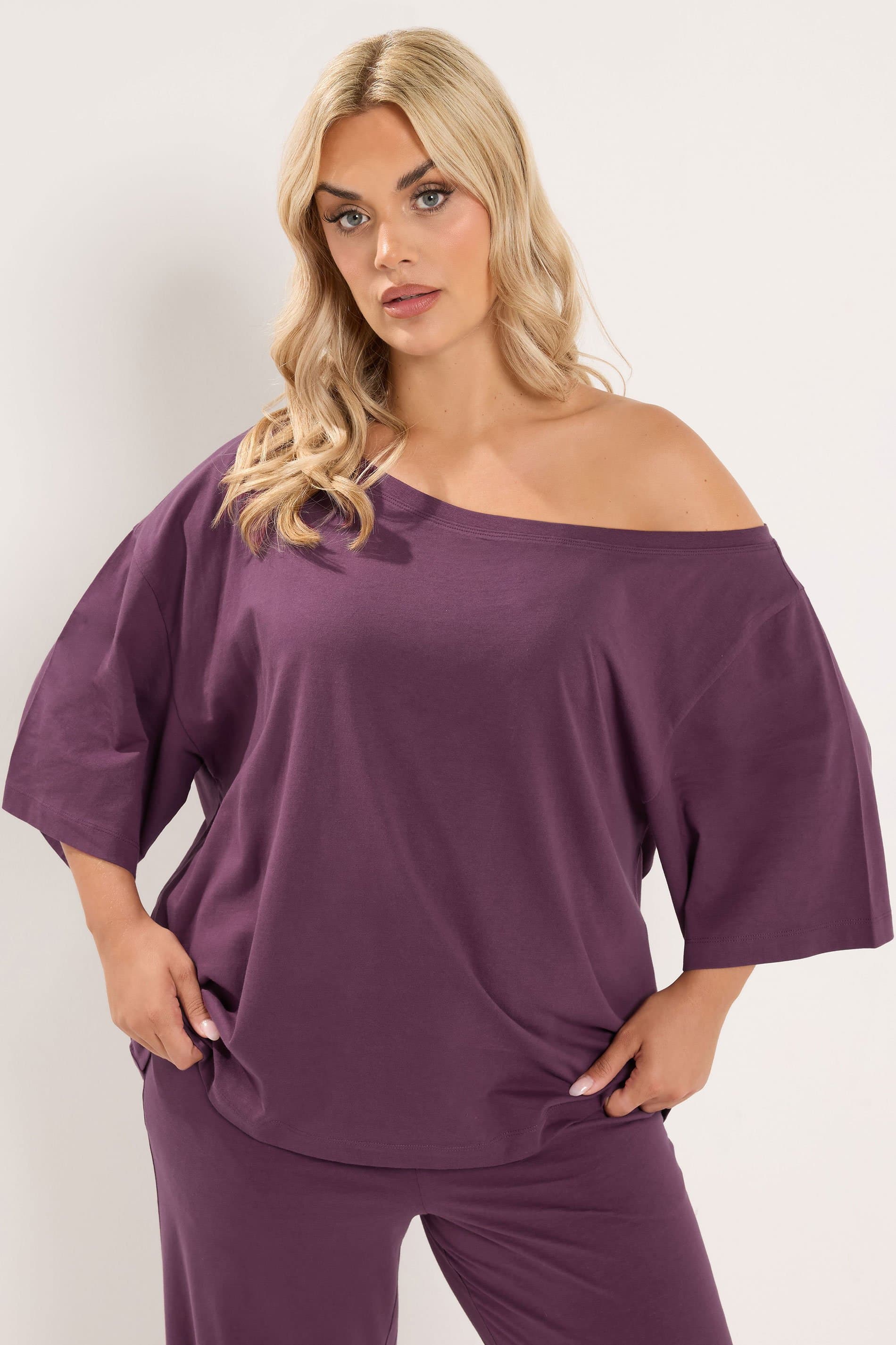 Yours Plus Size Purple Off Shoulder Tee