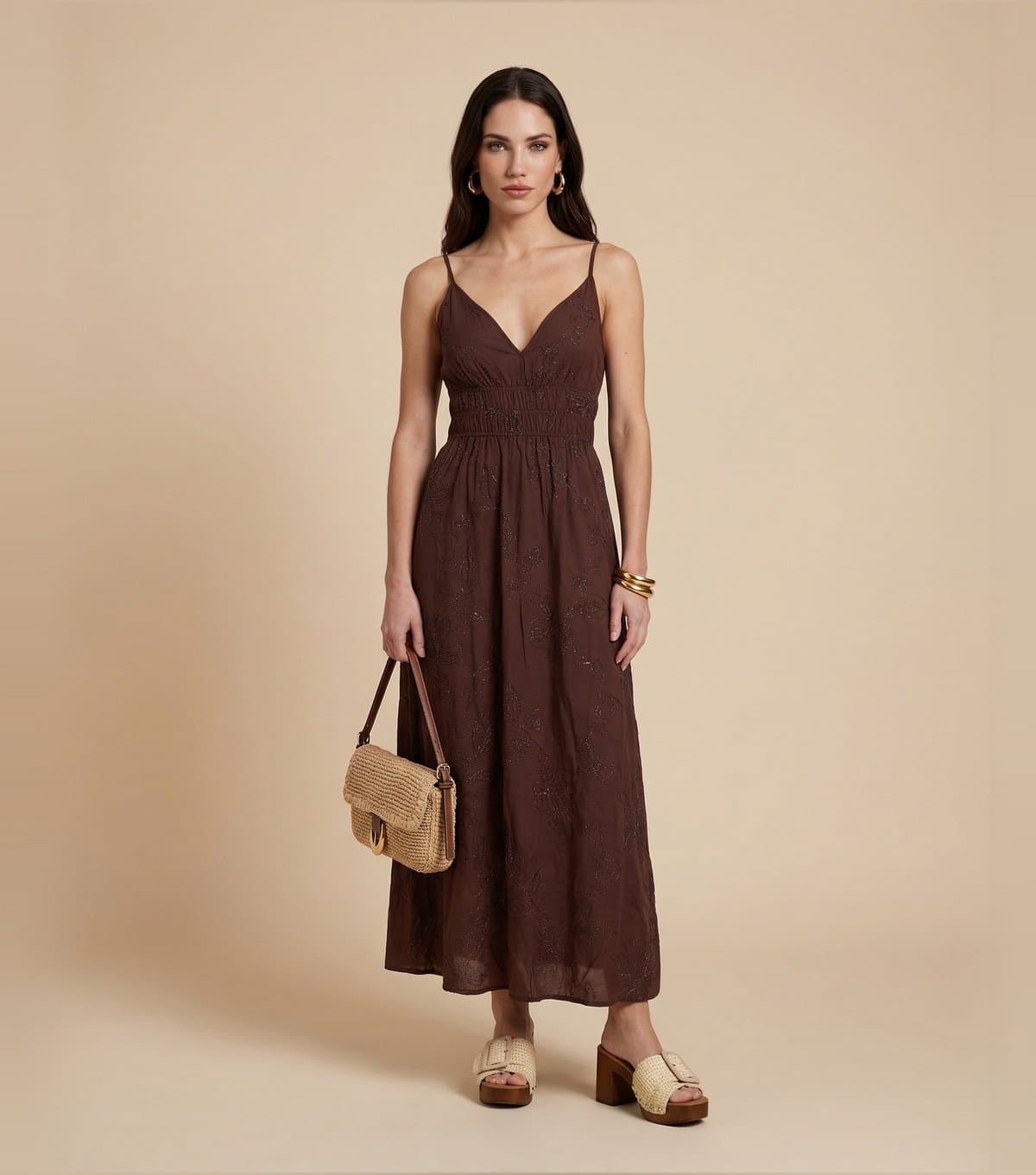 Urban Bliss Women's Brown Metallic Embroidered Maxi Dress Urban Bliss New Look