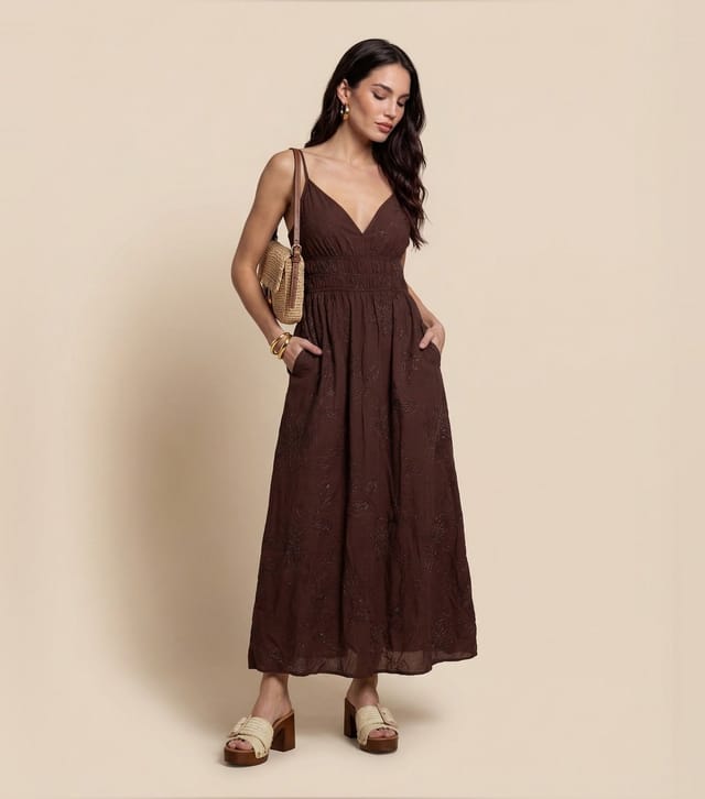 Urban Bliss Women's Brown Metallic Embroidered Maxi Dress Urban Bliss New Look - 2