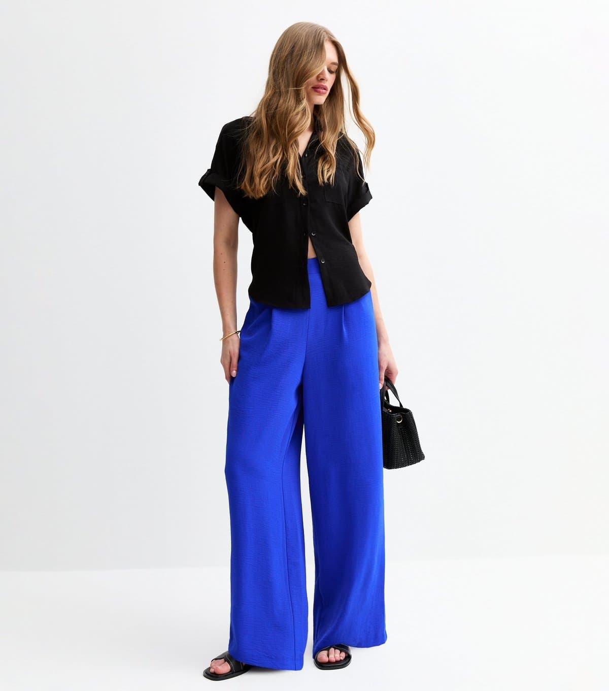 New Look New Look Blue Pleated Front Wide Leg Trousers