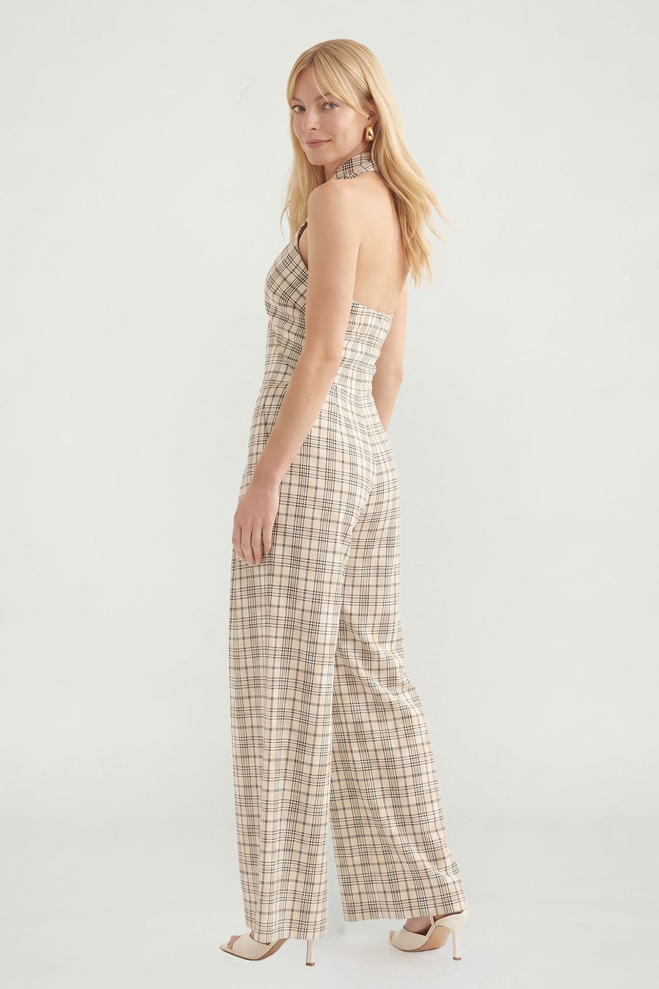 Lily and Lionel Lily and Lionel Women's Ardern Halterneck Check Culotte Jumpsuit in Light Beige - 4
