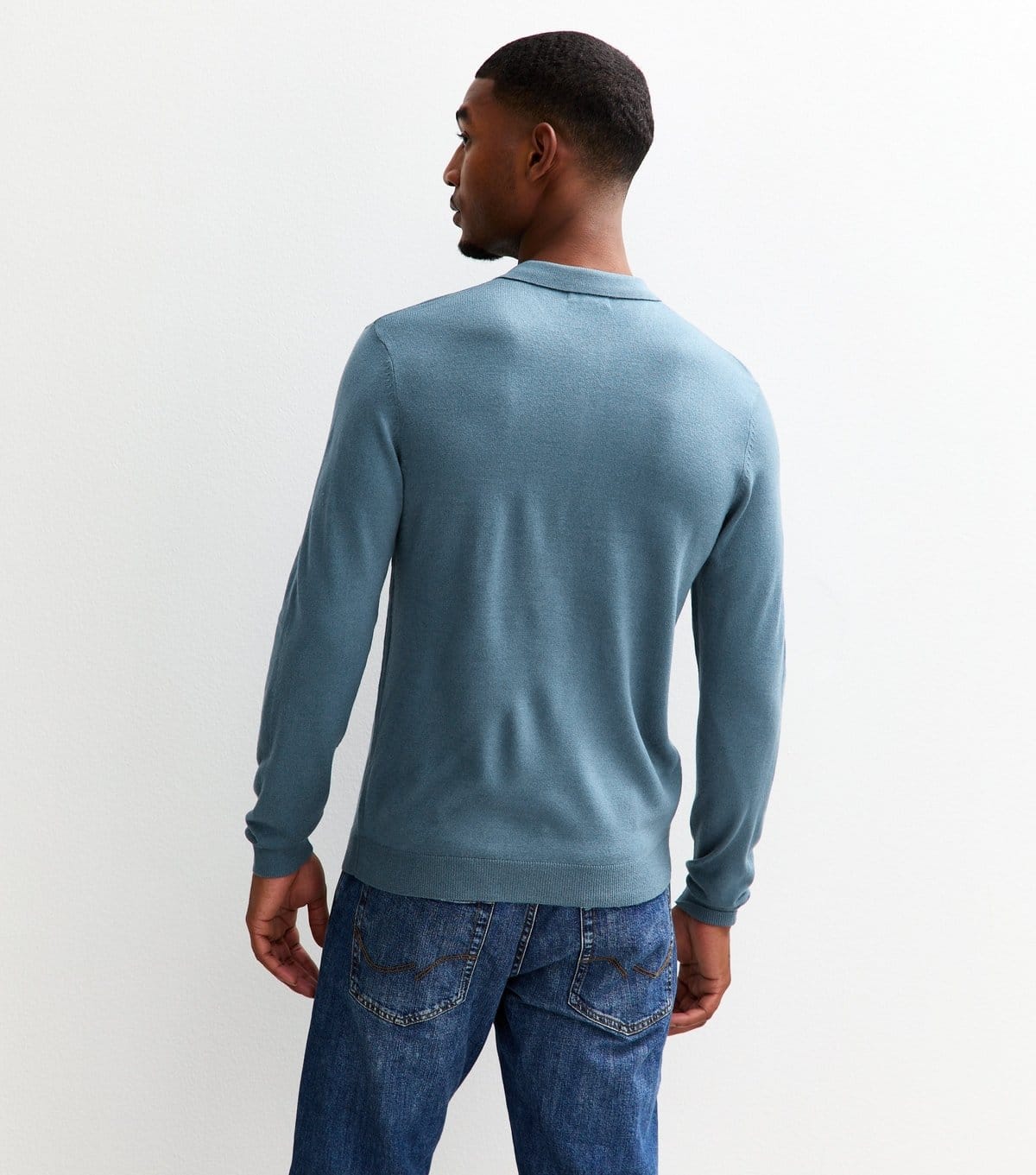 New Look Men's Blue Regular Fit Quarter Zip Knitted Polo Shirt New Look - 4