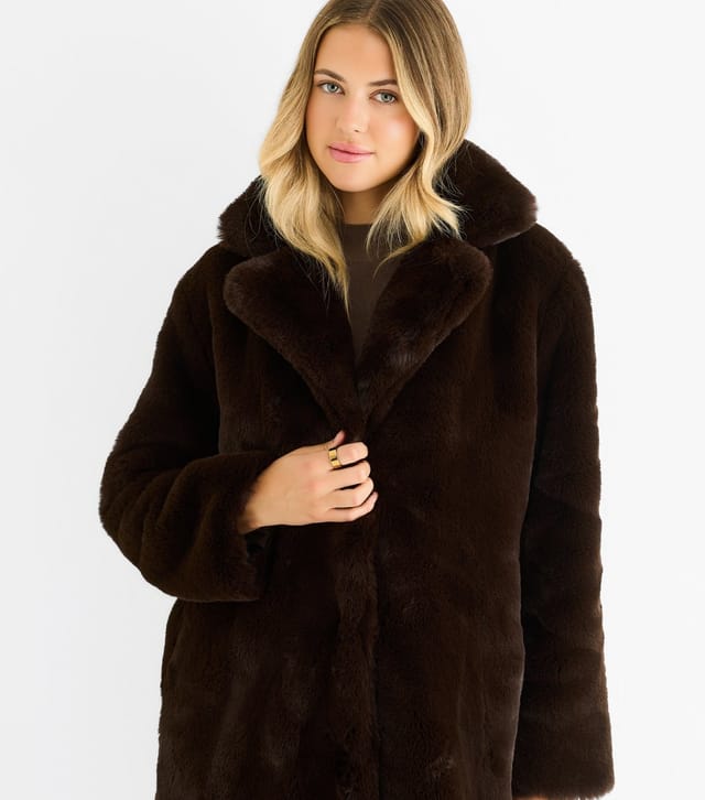 Gini London Women's Brown Faux Fur Longline Coat Gini London New Look - 2