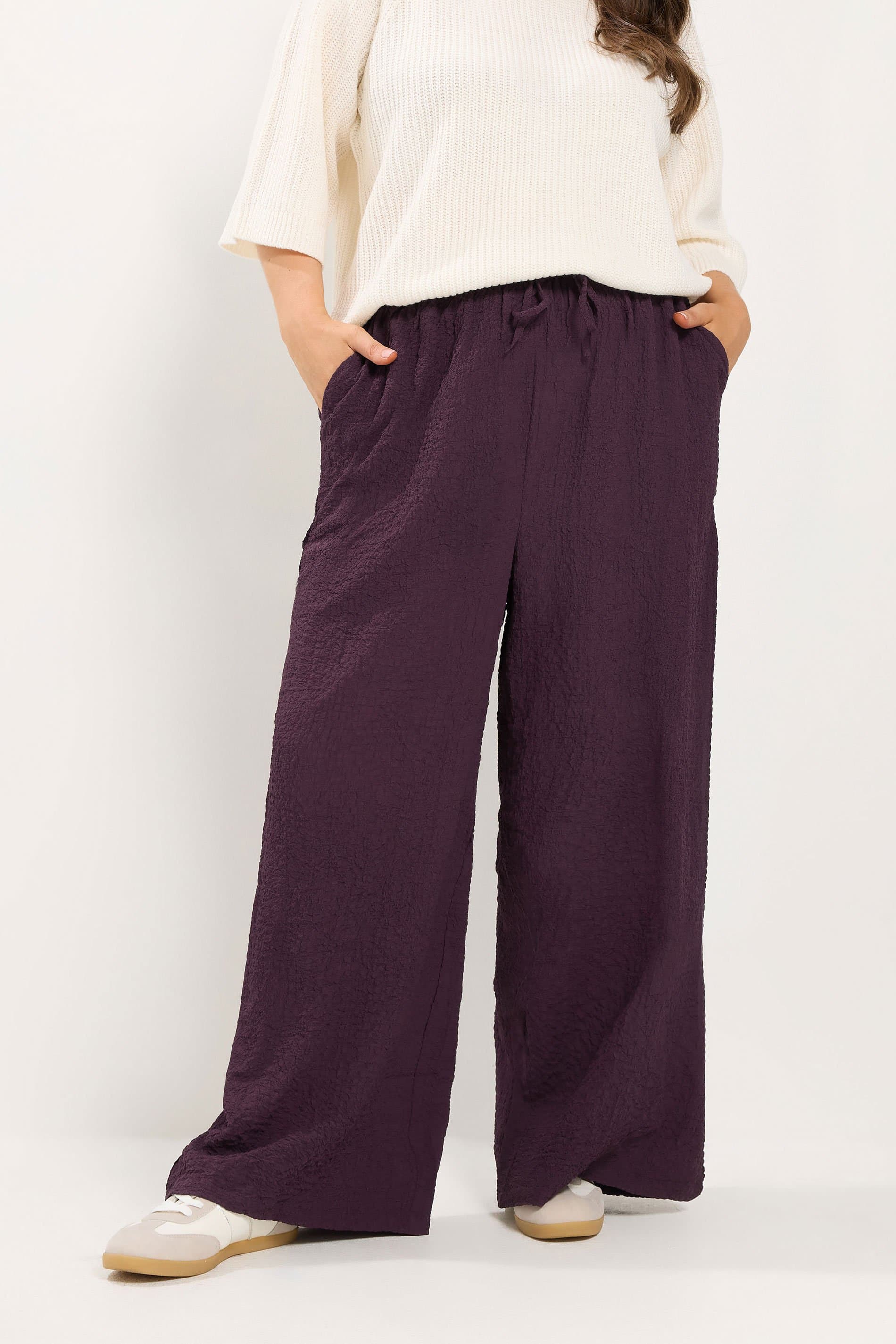 Yours Plus Size Purple Texture Wide Leg Trousers