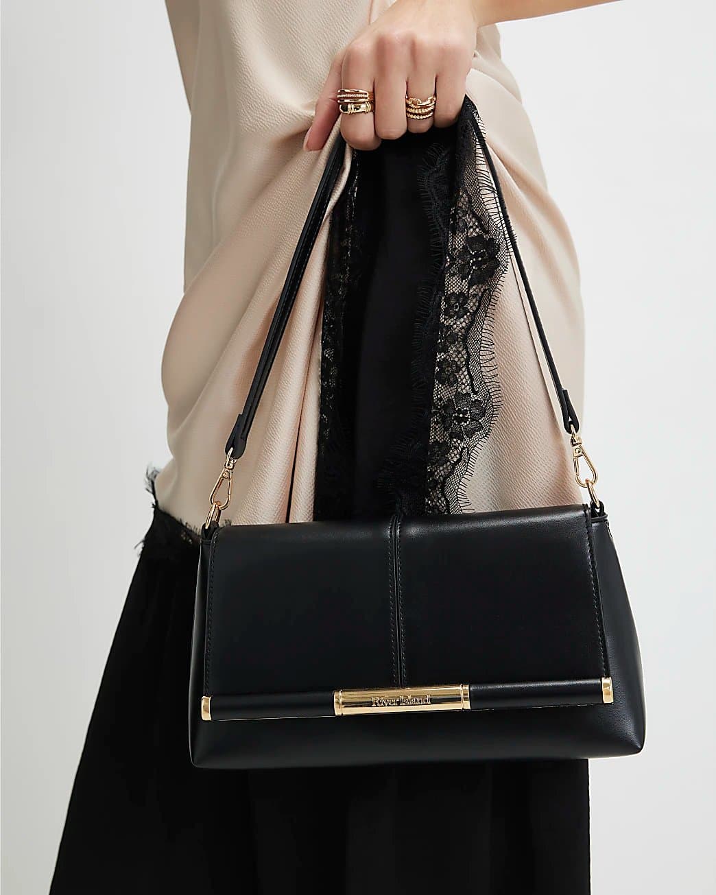 River Island River Island Womens Black Bar Front Clutch Bag