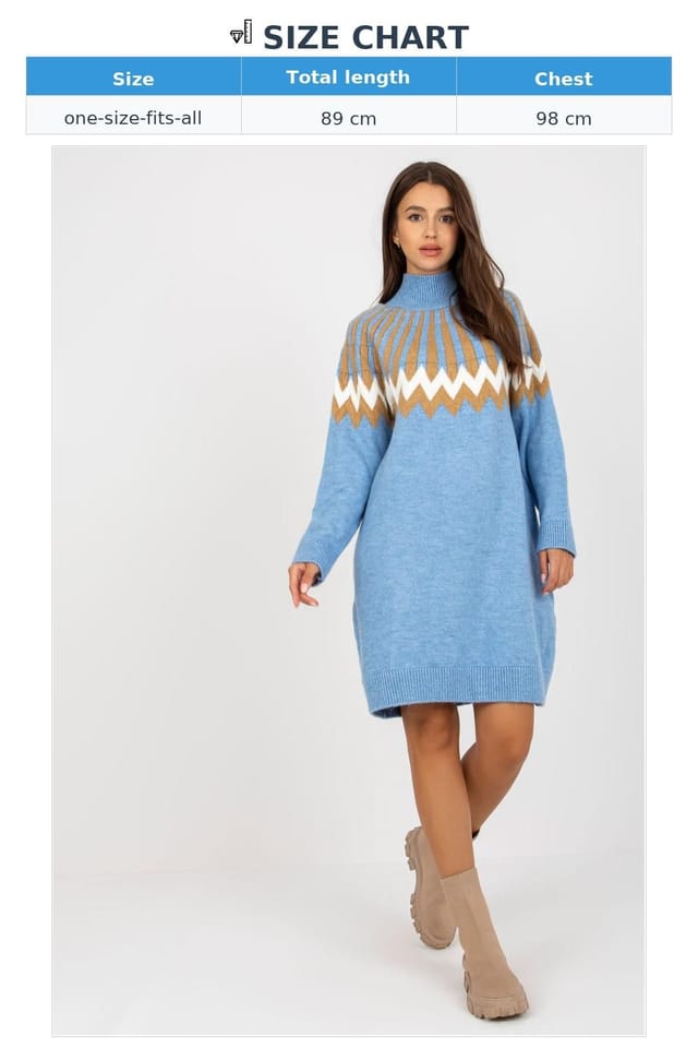Love Lace Love Lace Women's Geometric Knit Long Sleeve Turtleneck Dress in Blue - 2