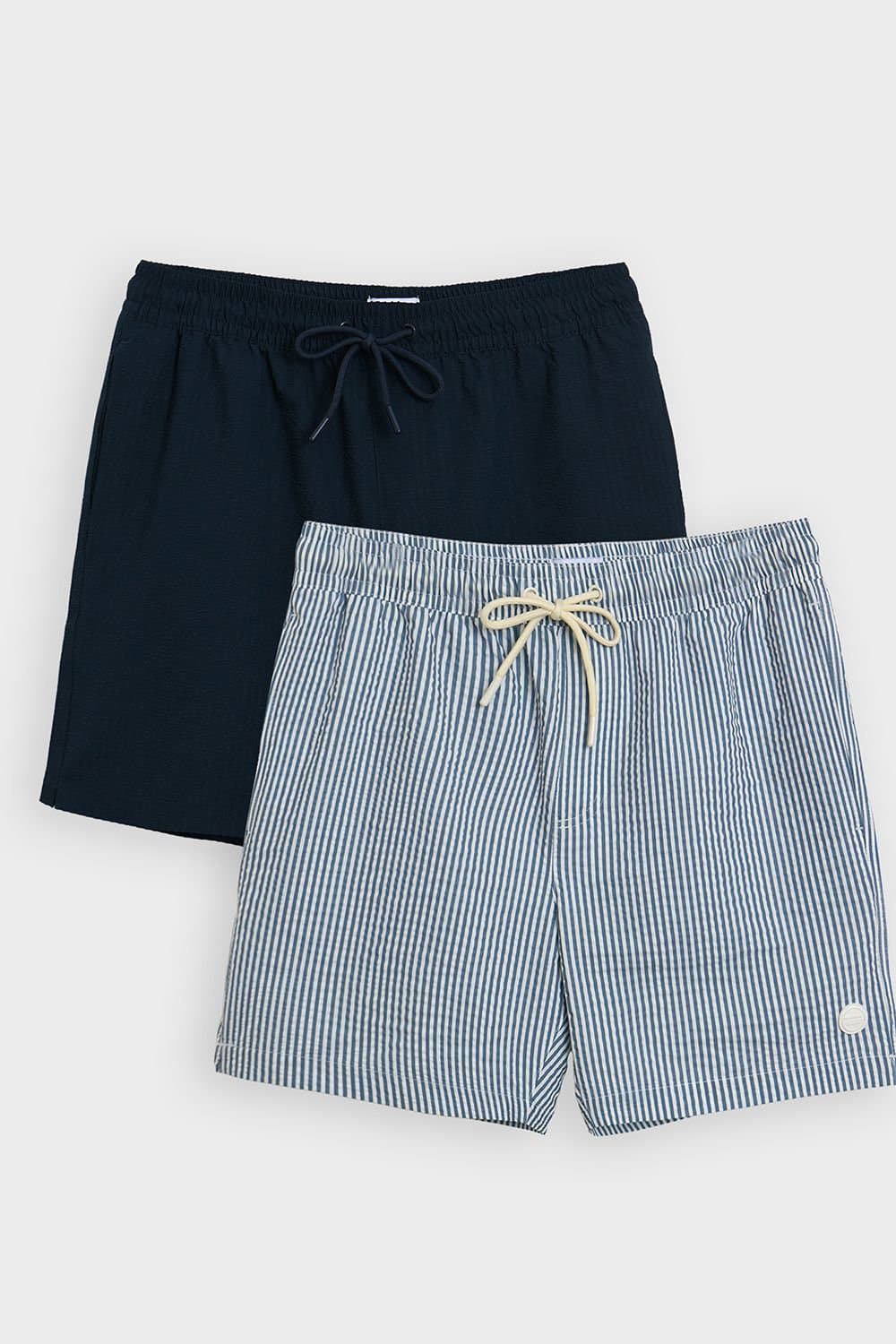 Threadbare threadbare Men's 2-Pack Stripe Seersucker Swim Shorts in Blue