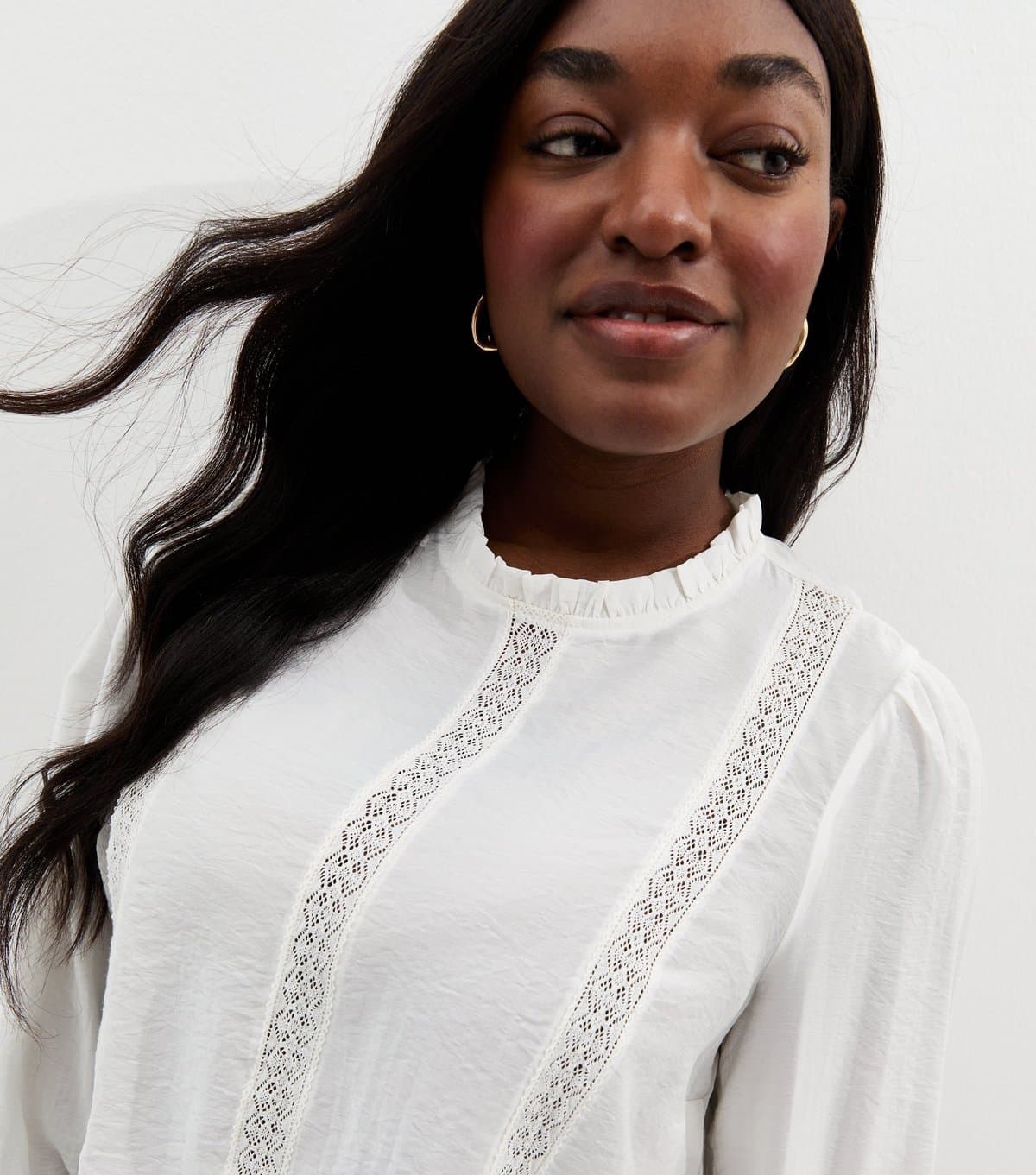 New Look Women's Plus Size White Lace Insert High Neck Blouse Curves New Look