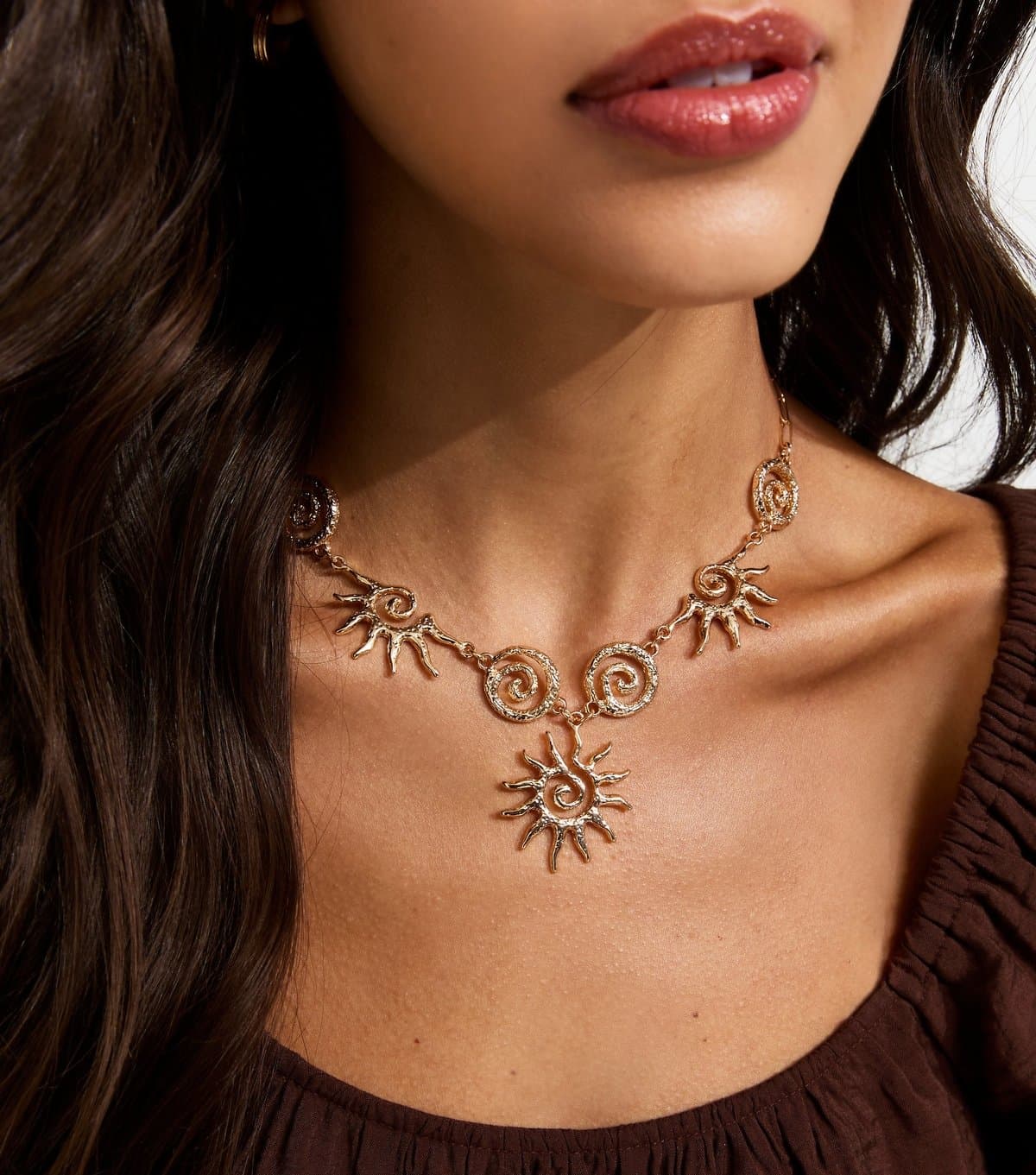 New Look Gold Tone Large Swirly Sun Necklace New Look