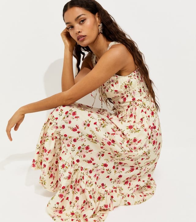 New Look Women's Petite Cream Ditsy Floral Corset Tiered Midi Dress New Look - 2