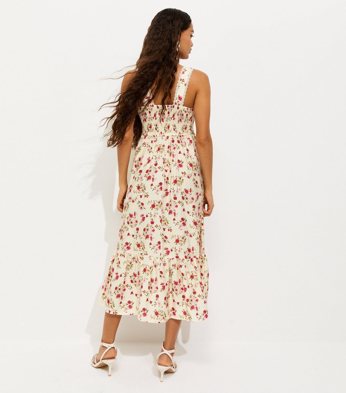 New Look Women's Petite Cream Ditsy Floral Corset Tiered Midi Dress New Look - 4