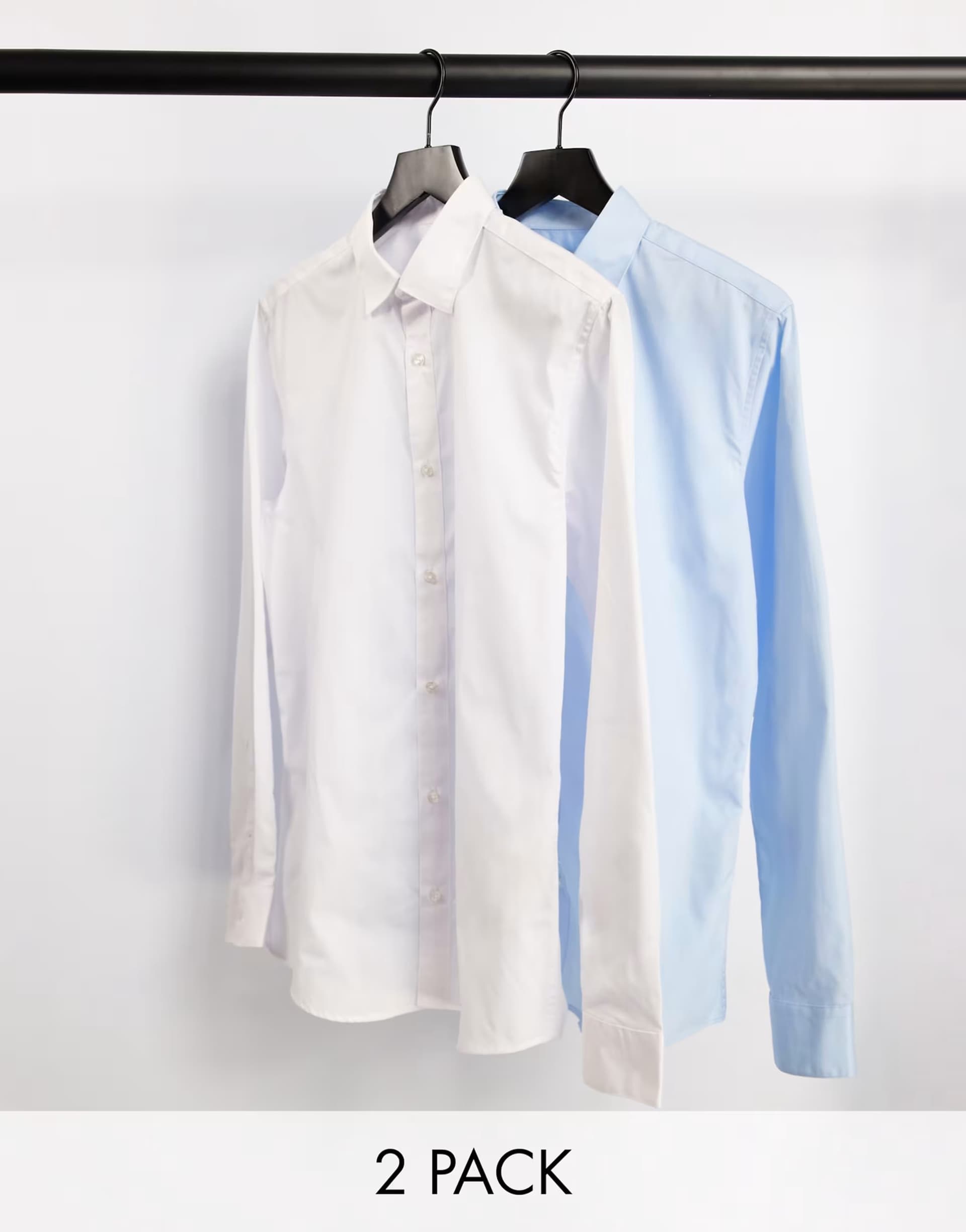 ASOS Jack & Jones Essentials 2 pack smart shirt in white & blue