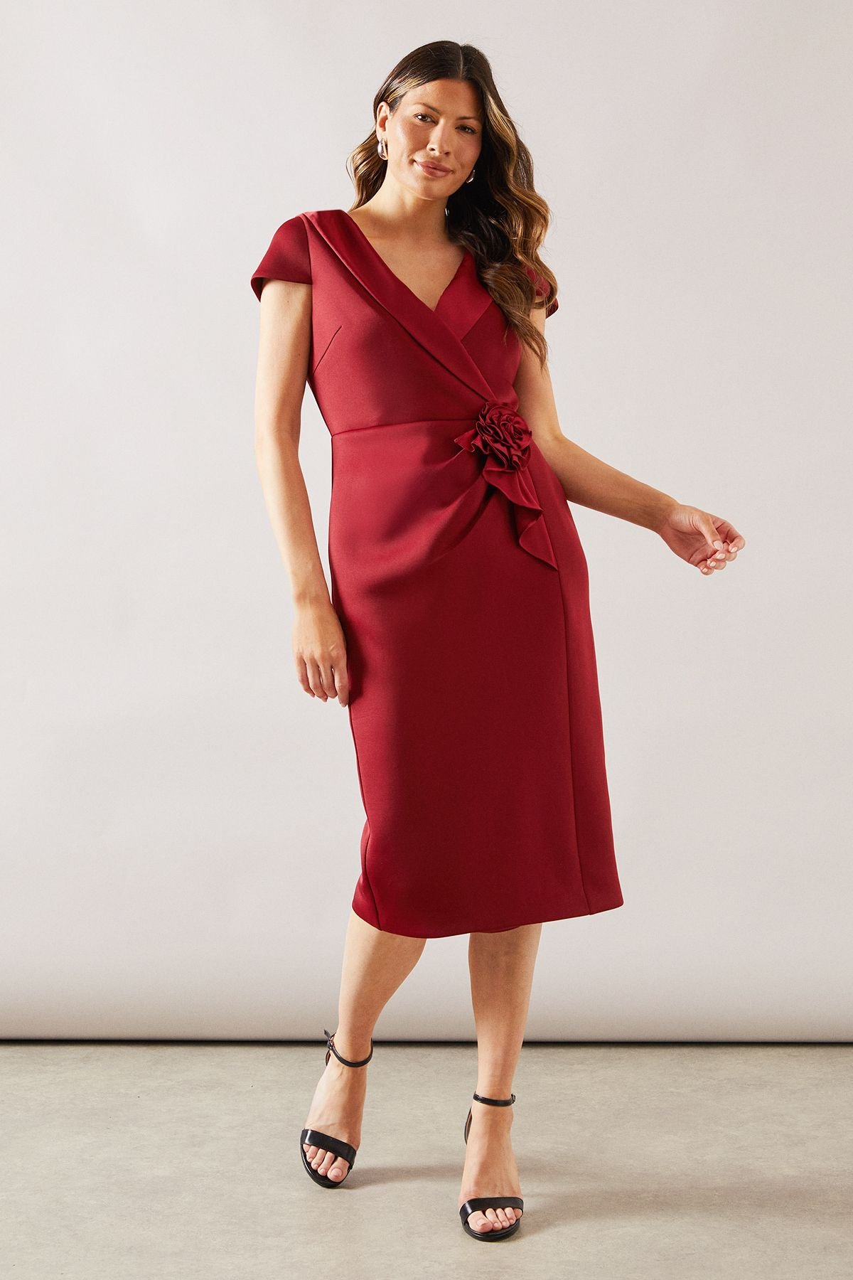 Wallis Wallis Women's Occasion Scuba Corsage Midi Dress in Wine - 2