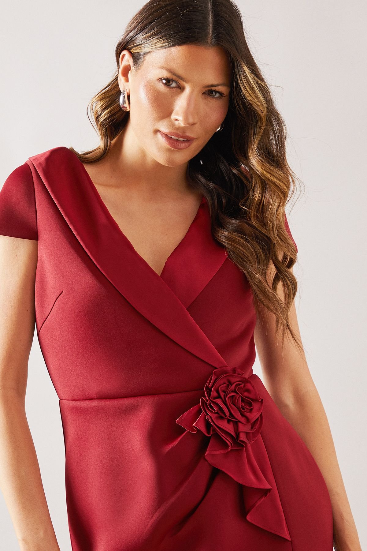 Wallis Wallis Women's Occasion Scuba Corsage Midi Dress in Wine - 3