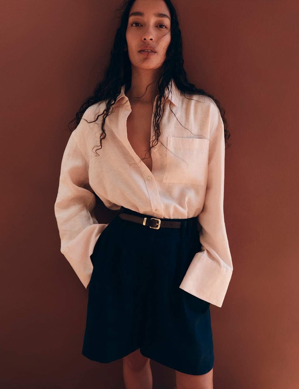 Marks & Spencer M&S Pure Linen Shirt Peach