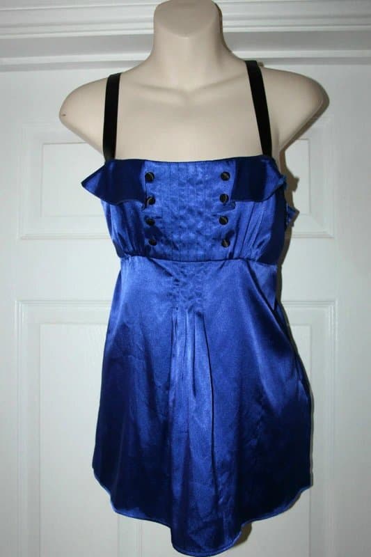 Topshop New Topshop Top Size 8 Blue Satin Ladies Evening Blouse rrp £28 Party Womens