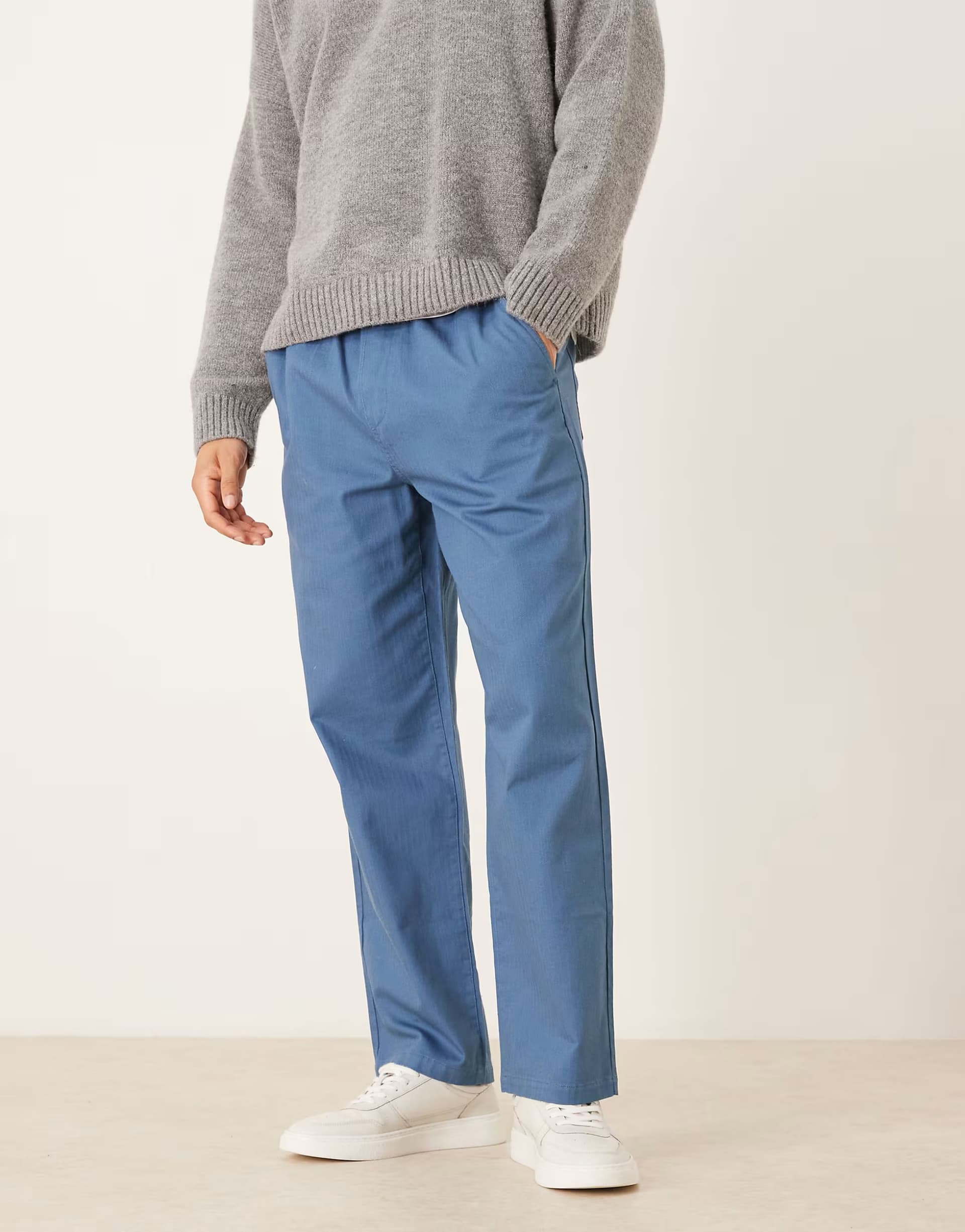 ASOS Farah Greenport drawstring straight leg trousers in blue