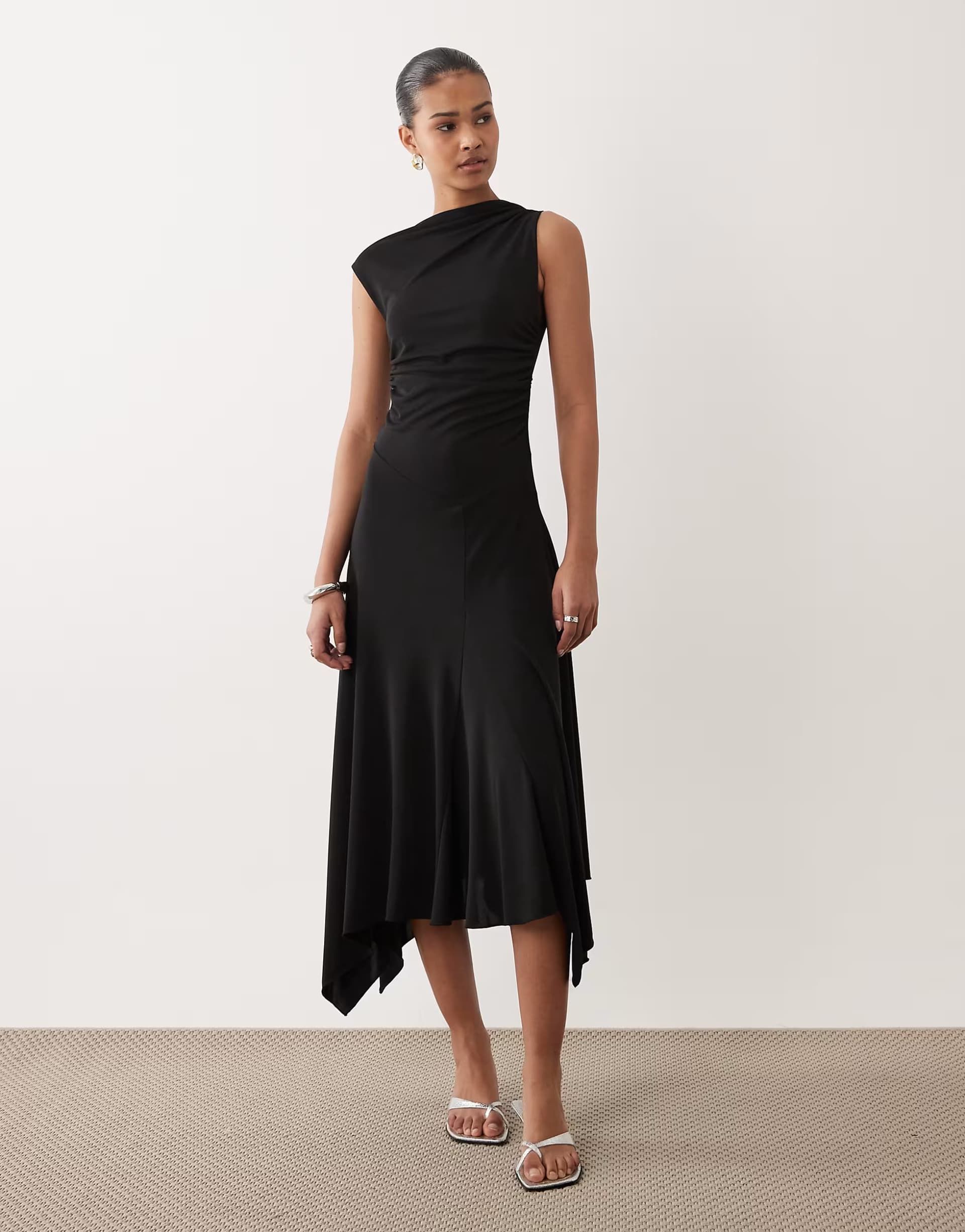 ASOS Mango sleeveless maxi dress with asymmetric hem in black