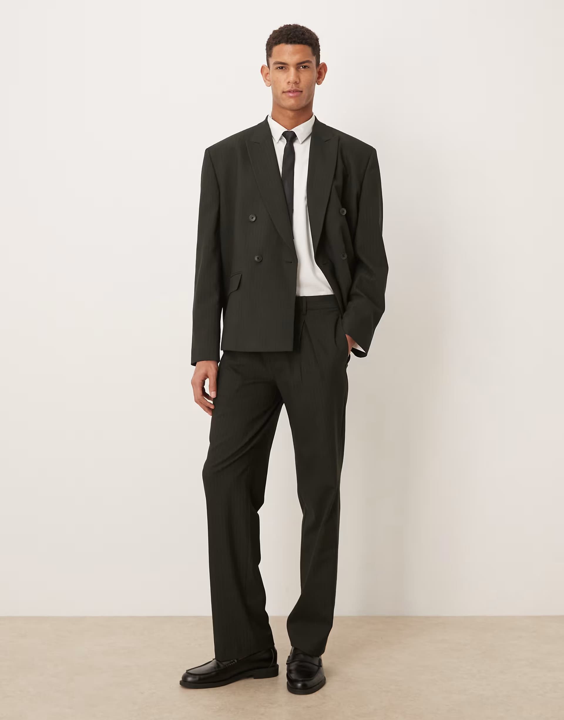 ASOS ASOS DESIGN straight suit trousers in dark green pinstripe