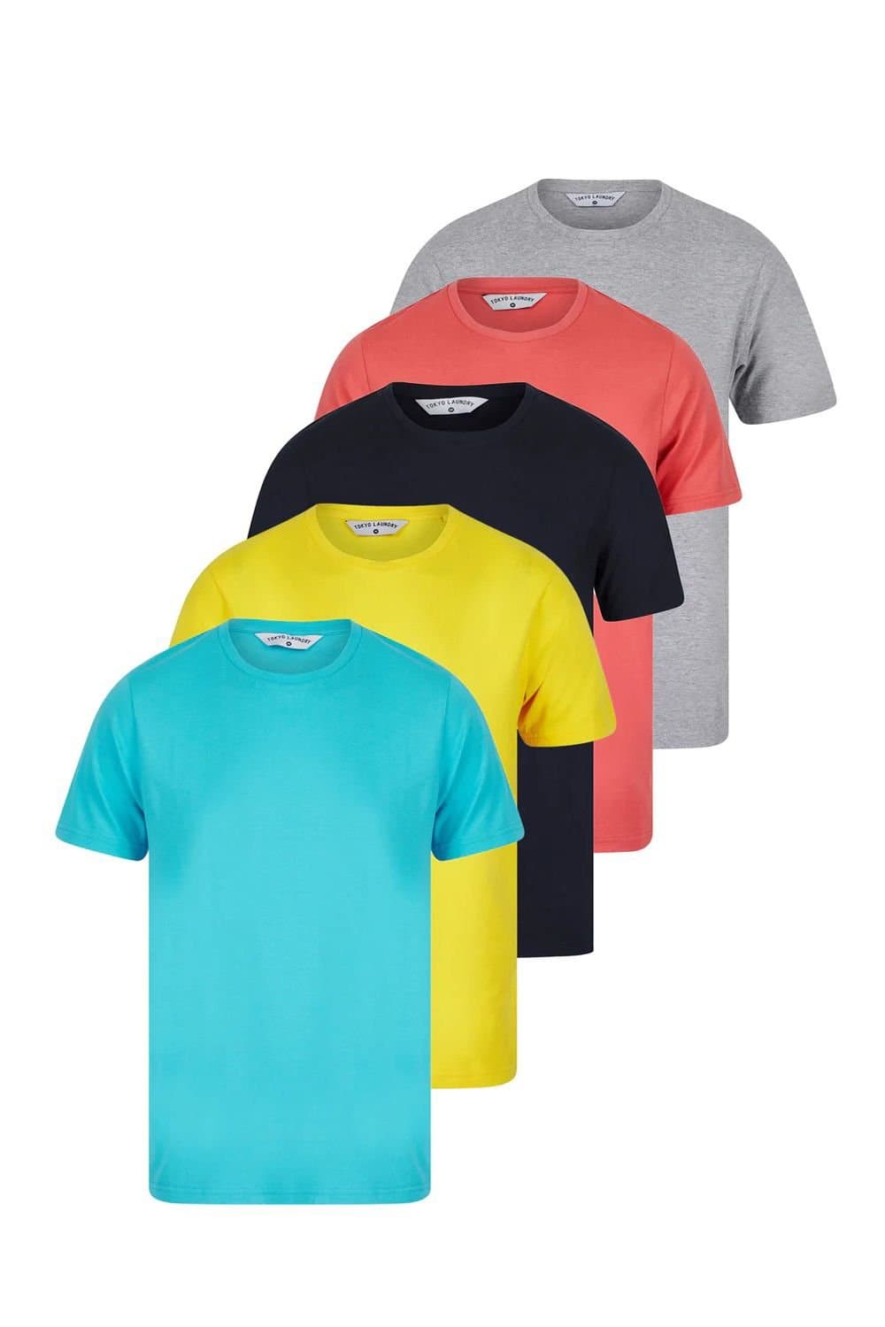 Tokyo Laundry Tokyo Laundry Men's Cotton 5-Pack Short Sleeve T-Shirts in Bright Blue