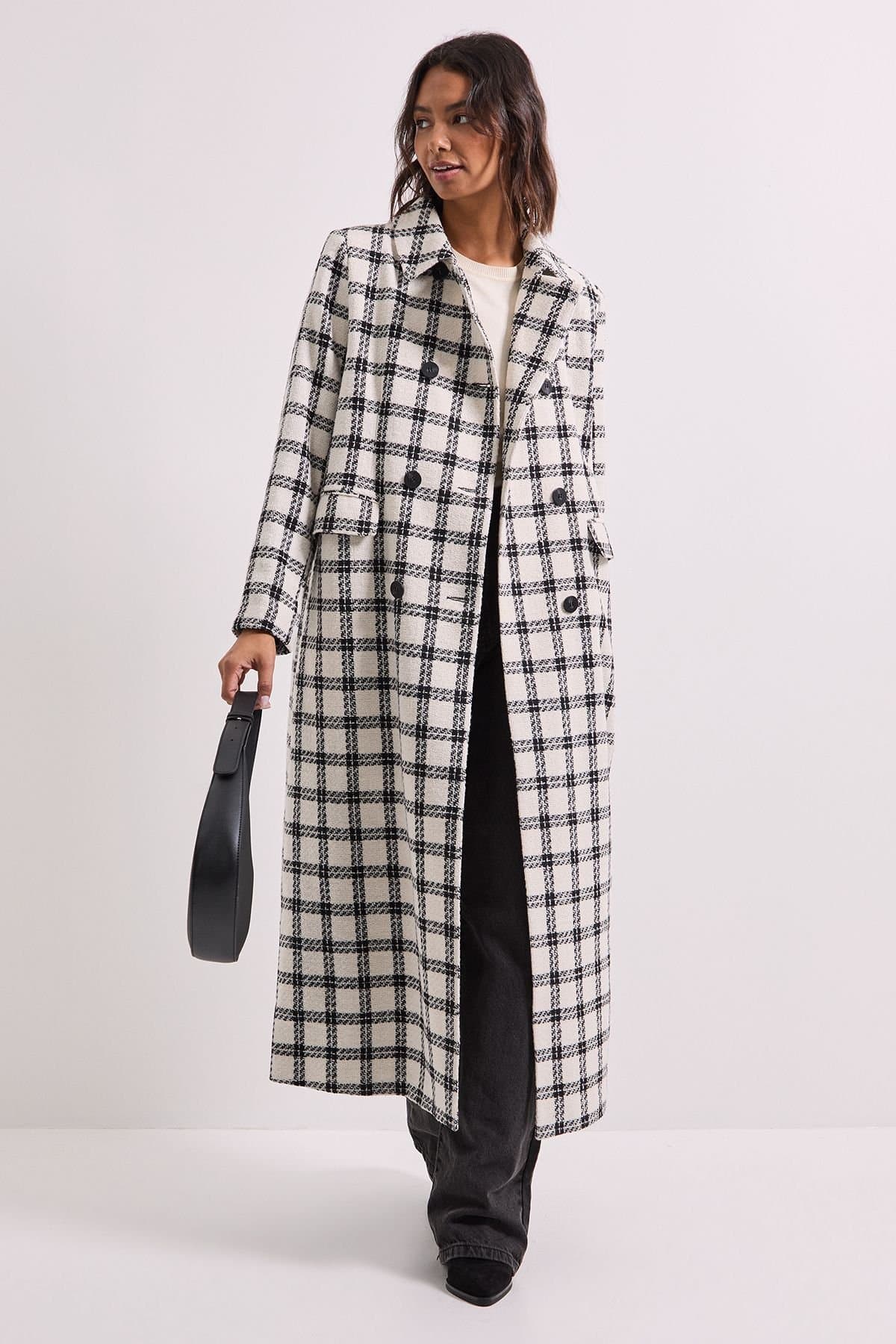 Dorothy Perkins Dorothy Perkins Women's Check Longline Coat in Mono