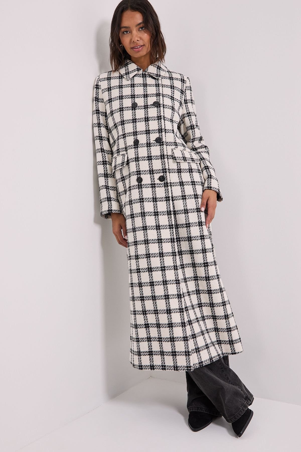 Dorothy Perkins Dorothy Perkins Women's Check Longline Coat in Mono - 4