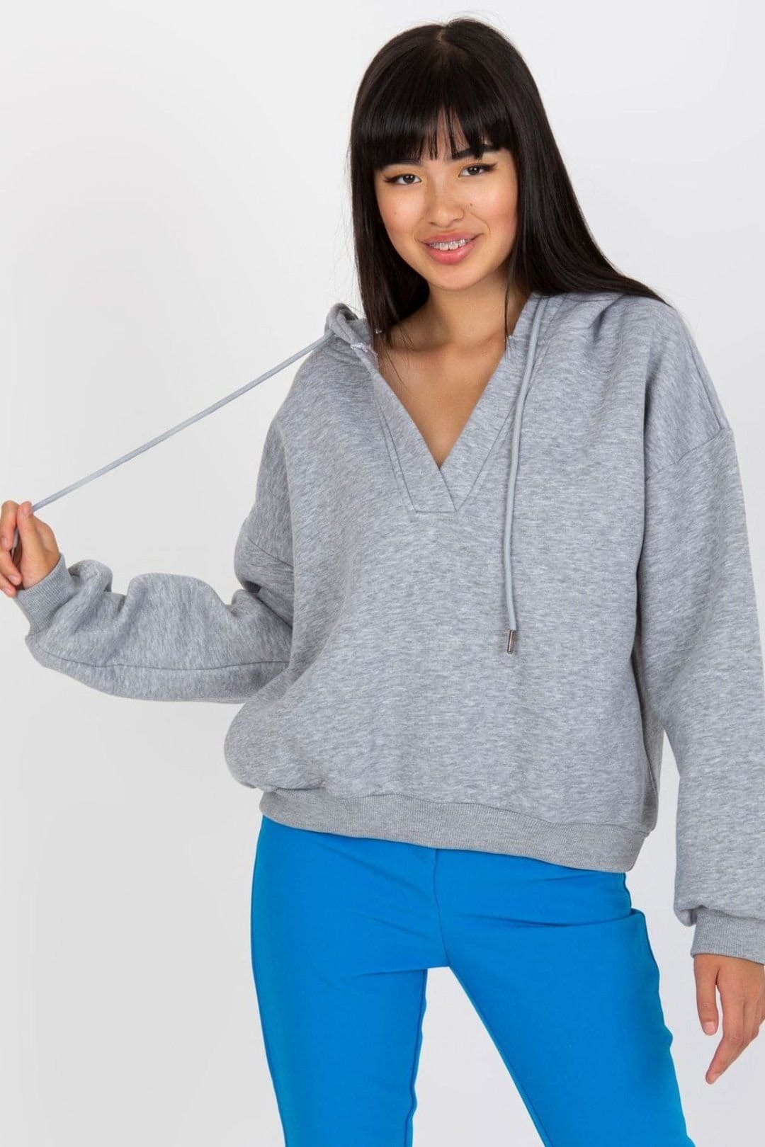 Love Lace Grey Hooded V-Neck Sweatshirt with Ties