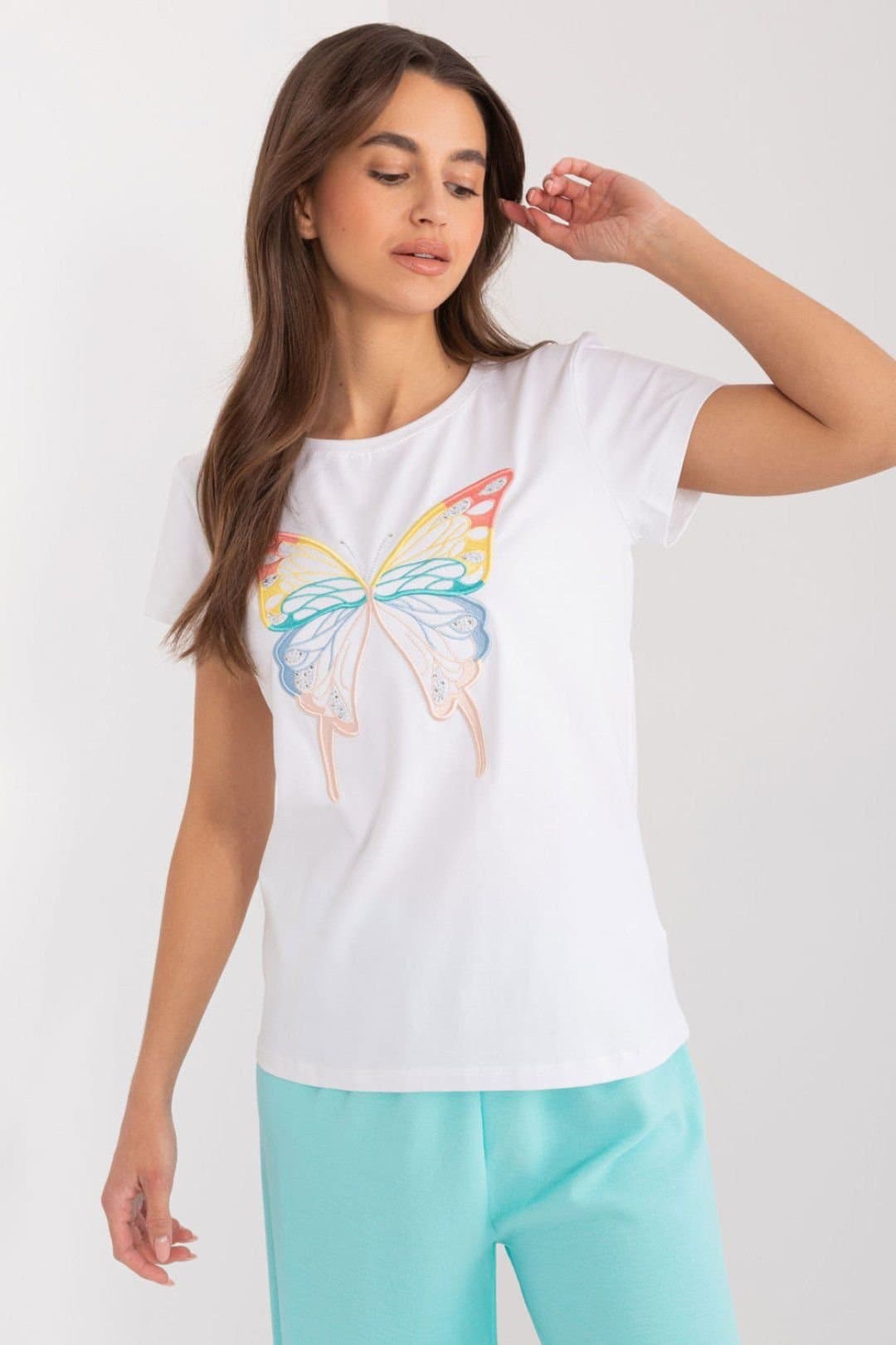 Love Lace Love Lace Women's Cotton Casual Blouse With Butterfly Zircon in White