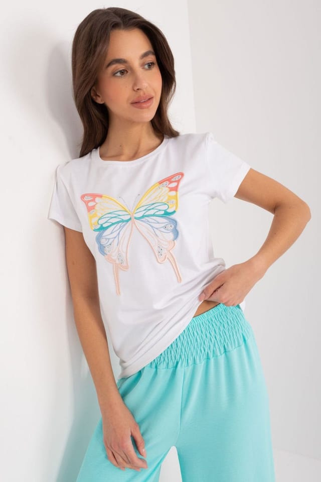 Love Lace Love Lace Women's Cotton Casual Blouse With Butterfly Zircon in White - 2