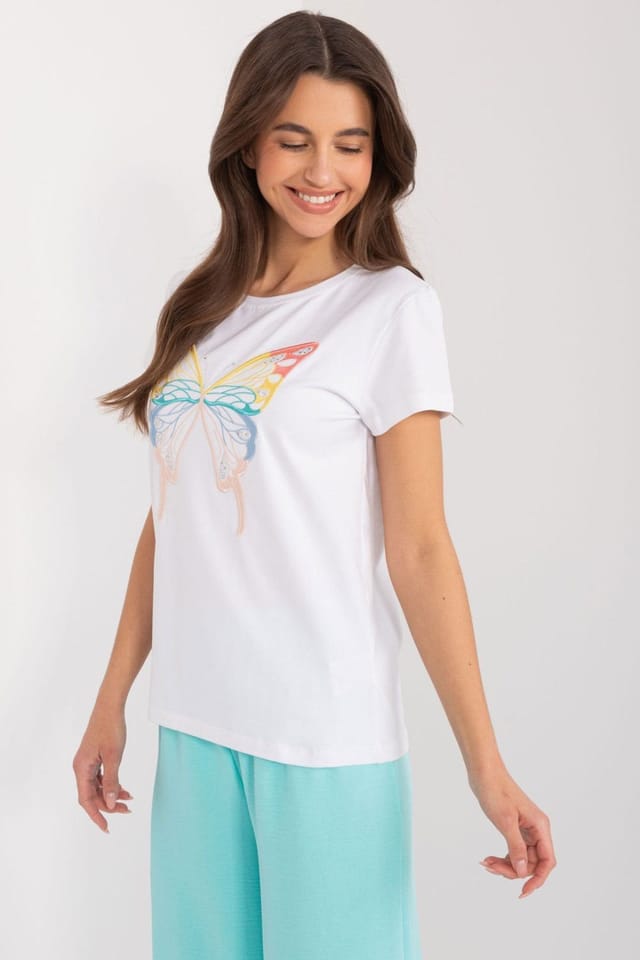 Love Lace Love Lace Women's Cotton Casual Blouse With Butterfly Zircon in White - 3