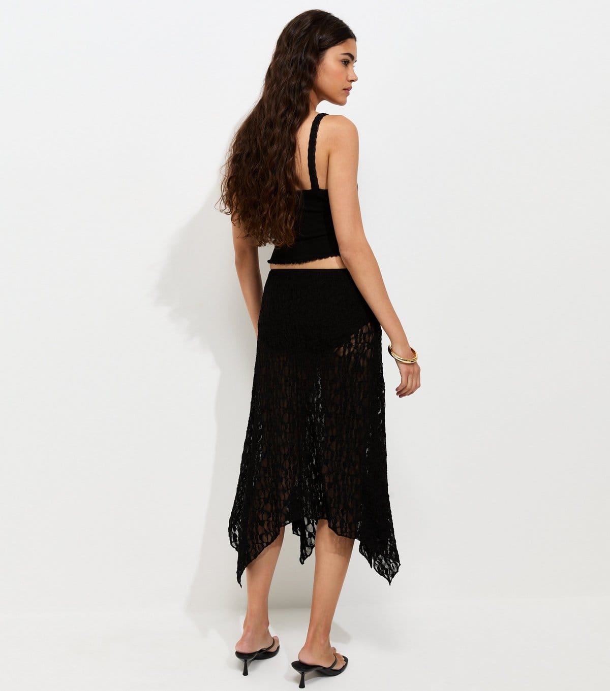 New Look Women's Black Sheer Lace Hanky Hem Midi Skirt New Look - 4