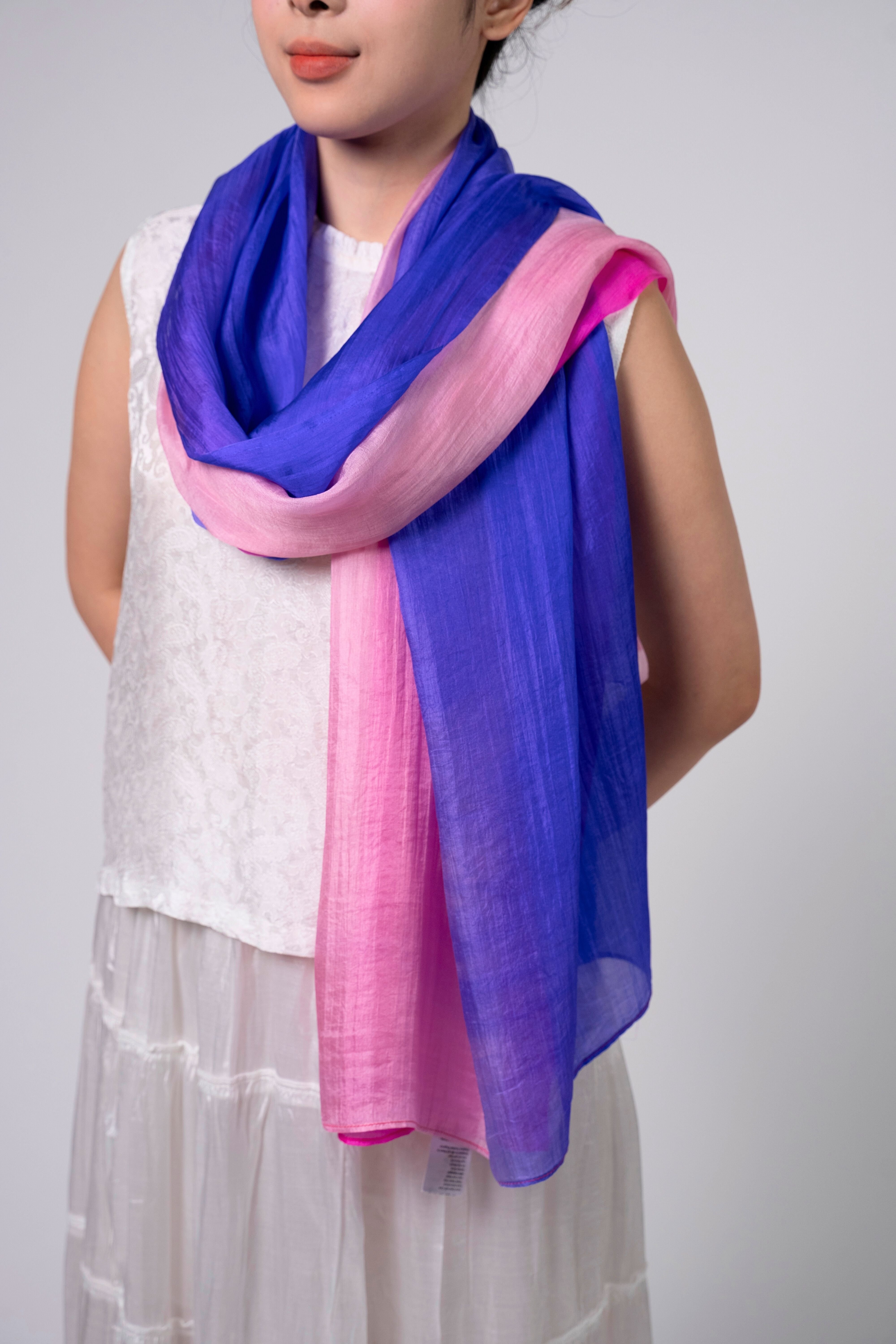 Silk and Bears Silk and Bears Women's Hand-Dyed Mulberry Silk Scarf - Pink to Sapphire Blue Ombre - 2