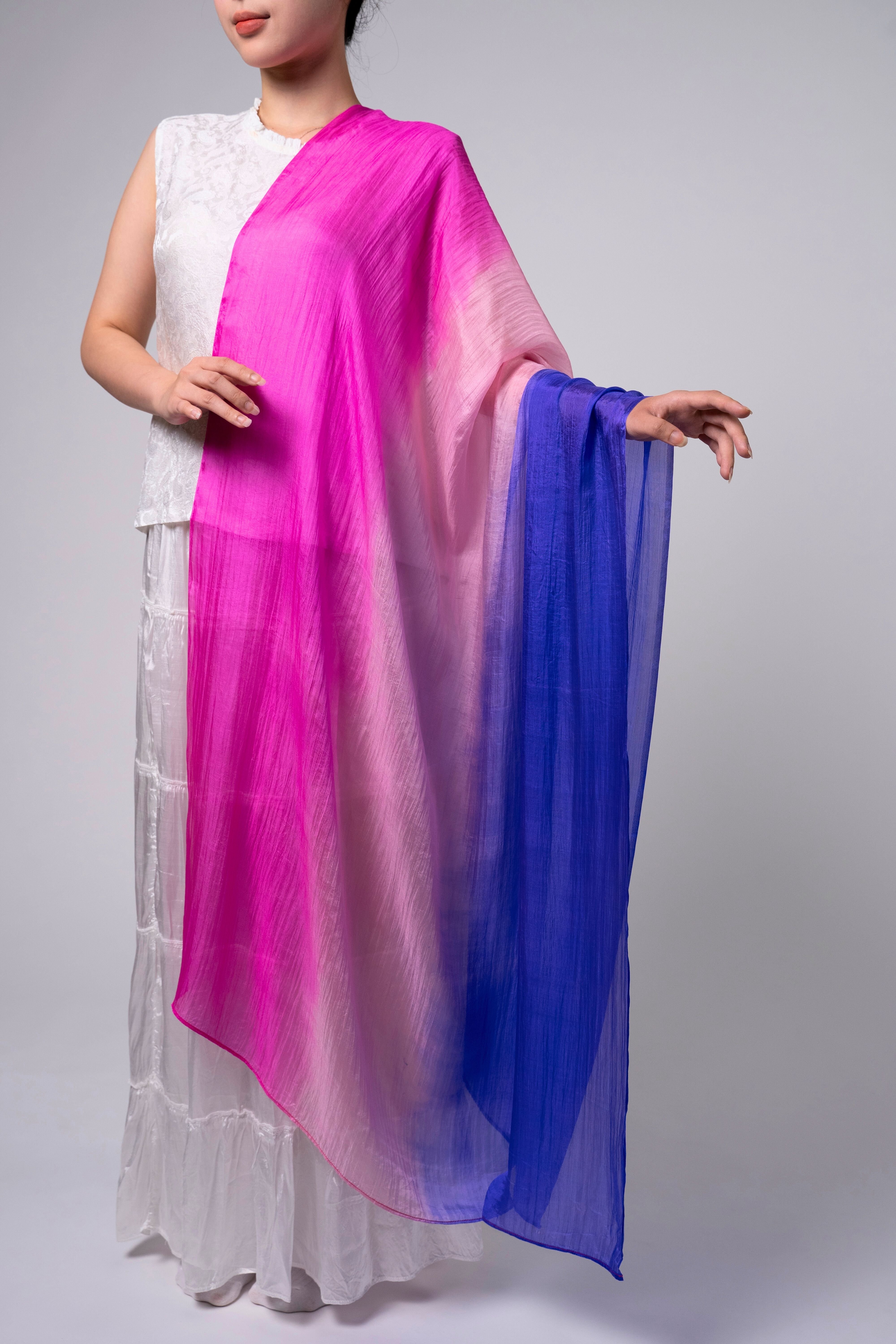 Silk and Bears Silk and Bears Women's Hand-Dyed Mulberry Silk Scarf - Pink to Sapphire Blue Ombre - 4