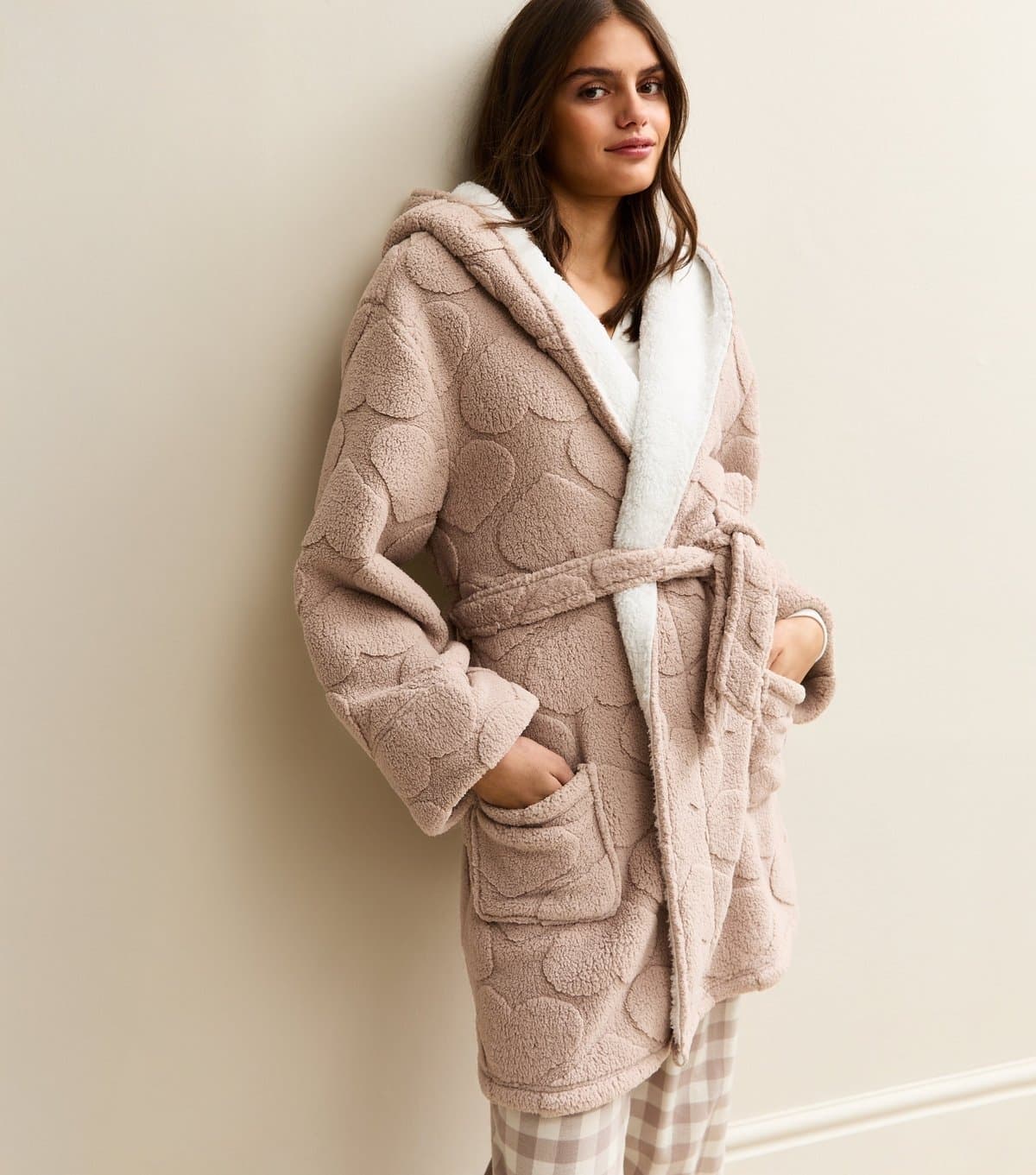 New Look Women's Mink Heart Pattern Hooded Dressing Gown New Look