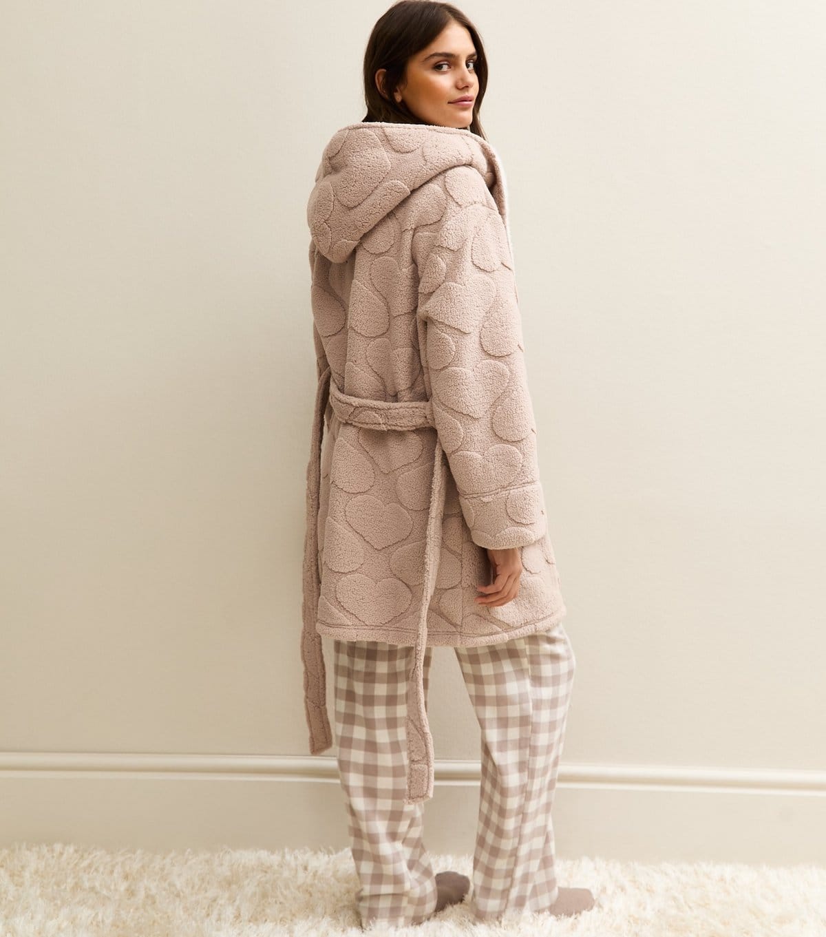 New Look Women's Mink Heart Pattern Hooded Dressing Gown New Look - 4
